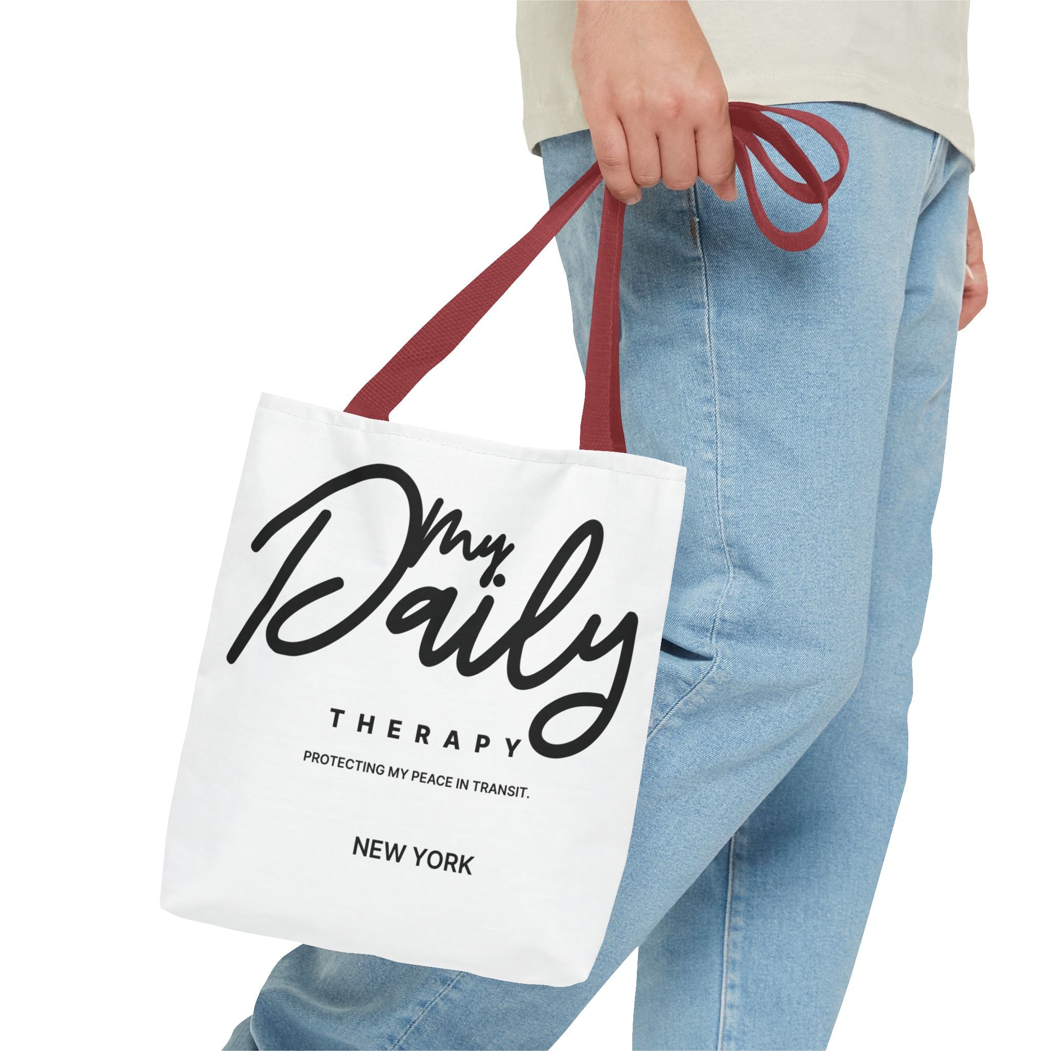 My Daily Therapy Tote Bag | New York script design, black white aesthetic
