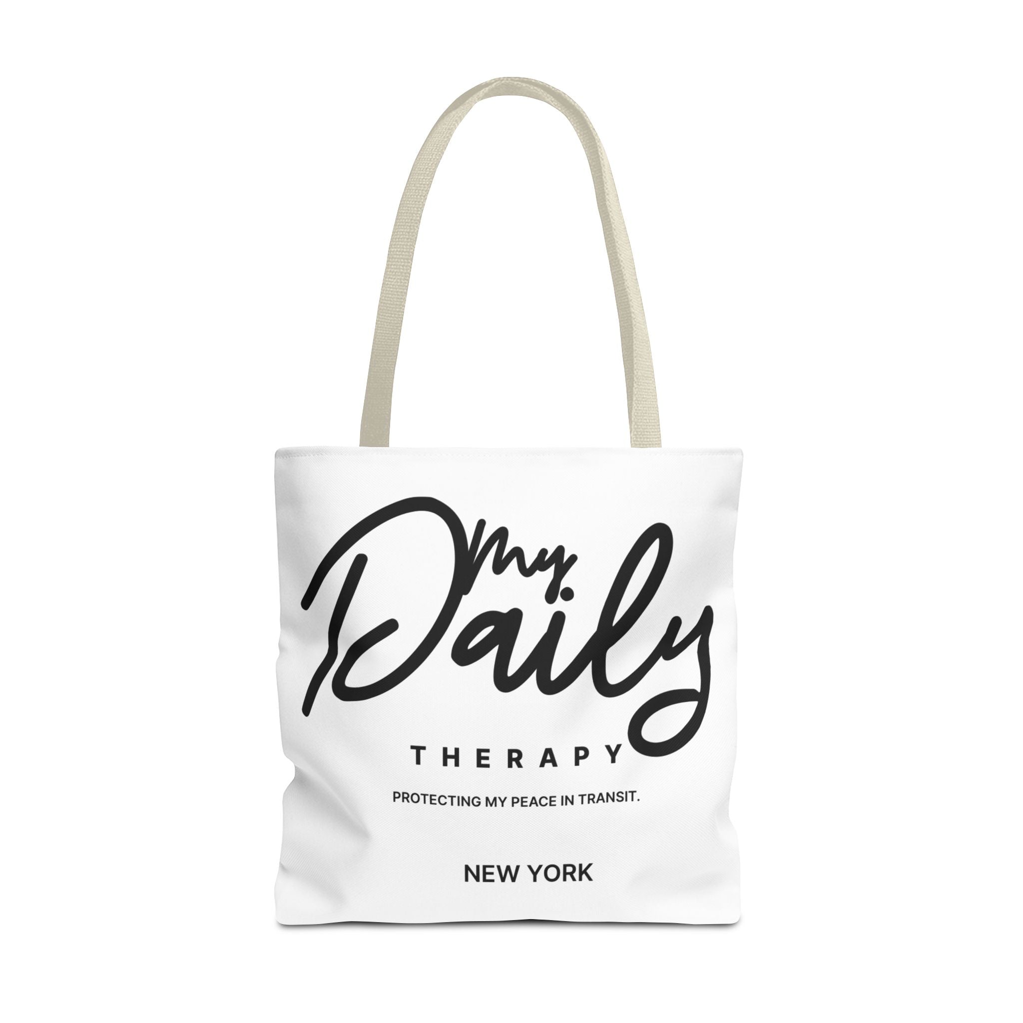 My Daily Therapy Tote Bag | New York script design, black white aesthetic