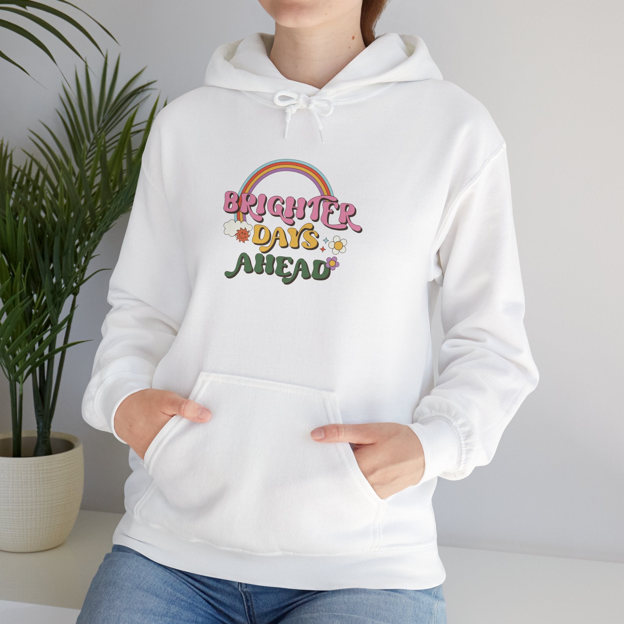 Brighter Days Ahead Hoodie | Retro Rainbow Flower Script