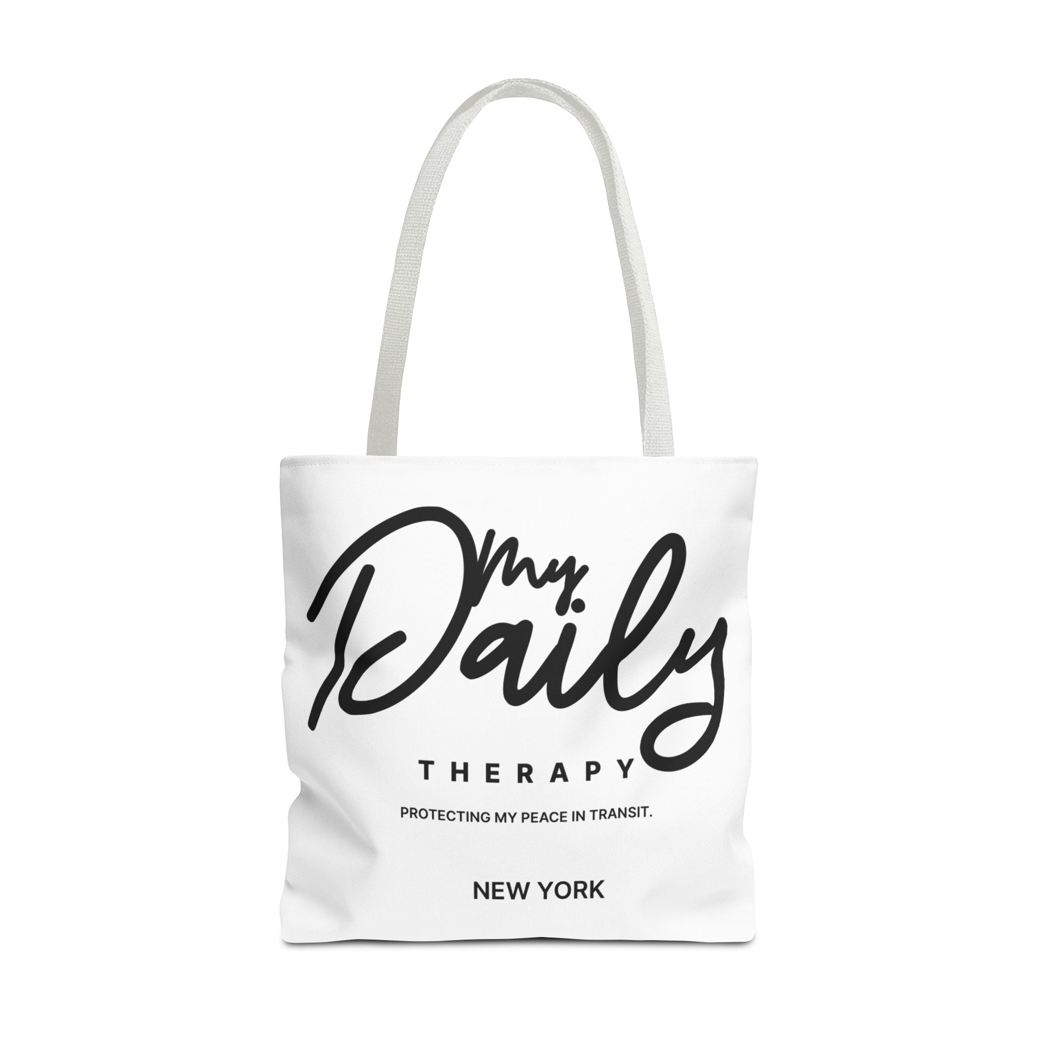 My Daily Therapy Tote Bag | New York script design, black white aesthetic