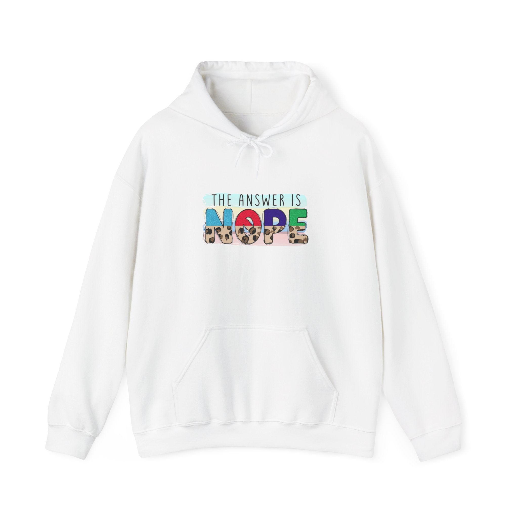 The Answer Is NOPE Hoodie | Colorful Pattern Text Graphic Sweatshirt