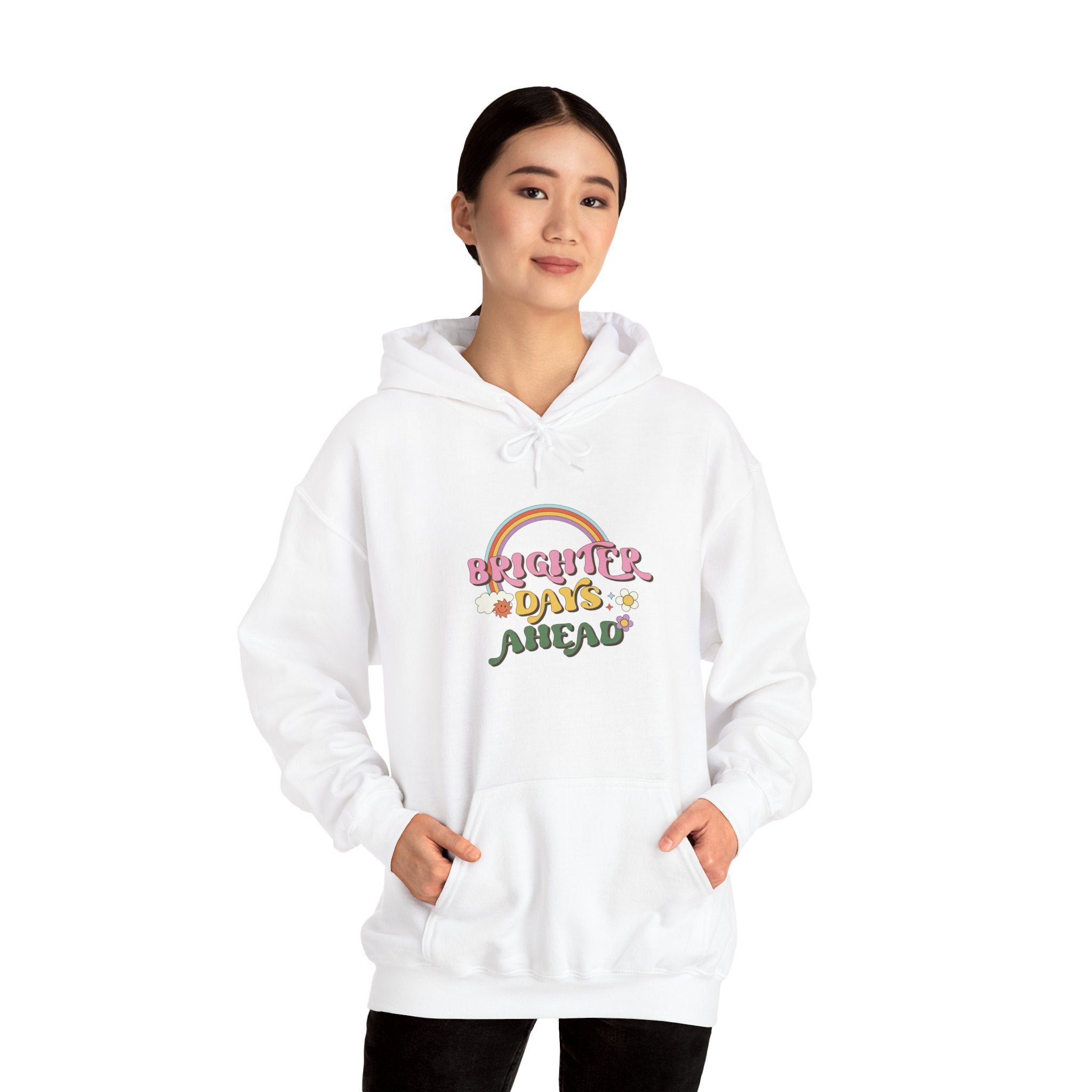 Brighter Days Ahead Hoodie | Retro Rainbow Flower Script