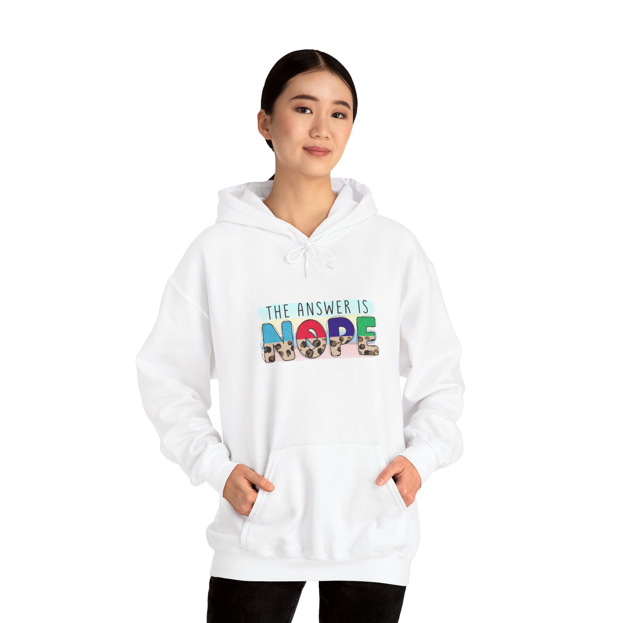 The Answer Is NOPE Hoodie | Colorful Pattern Text Graphic Sweatshirt