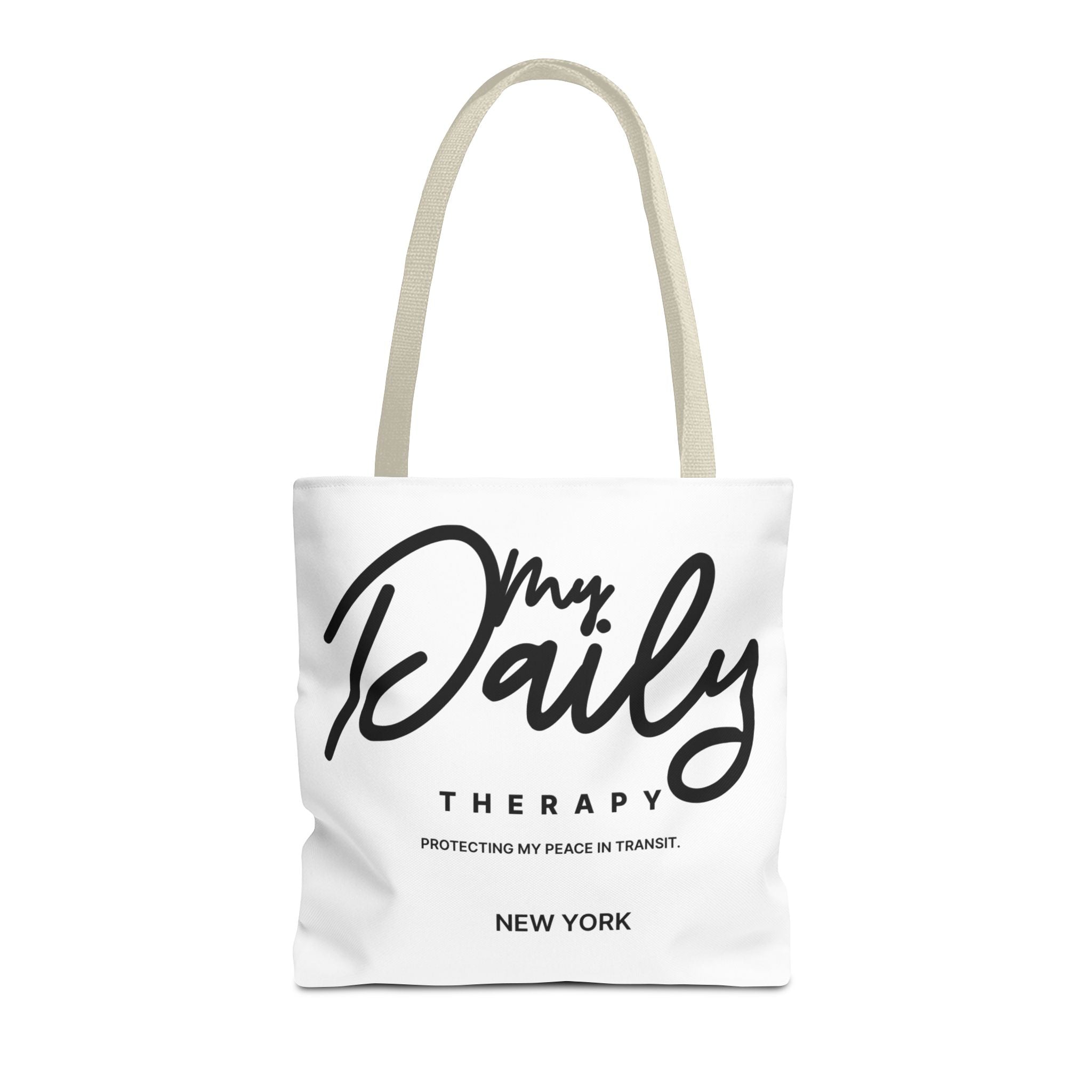 My Daily Therapy Tote Bag | New York script design, black white aesthetic