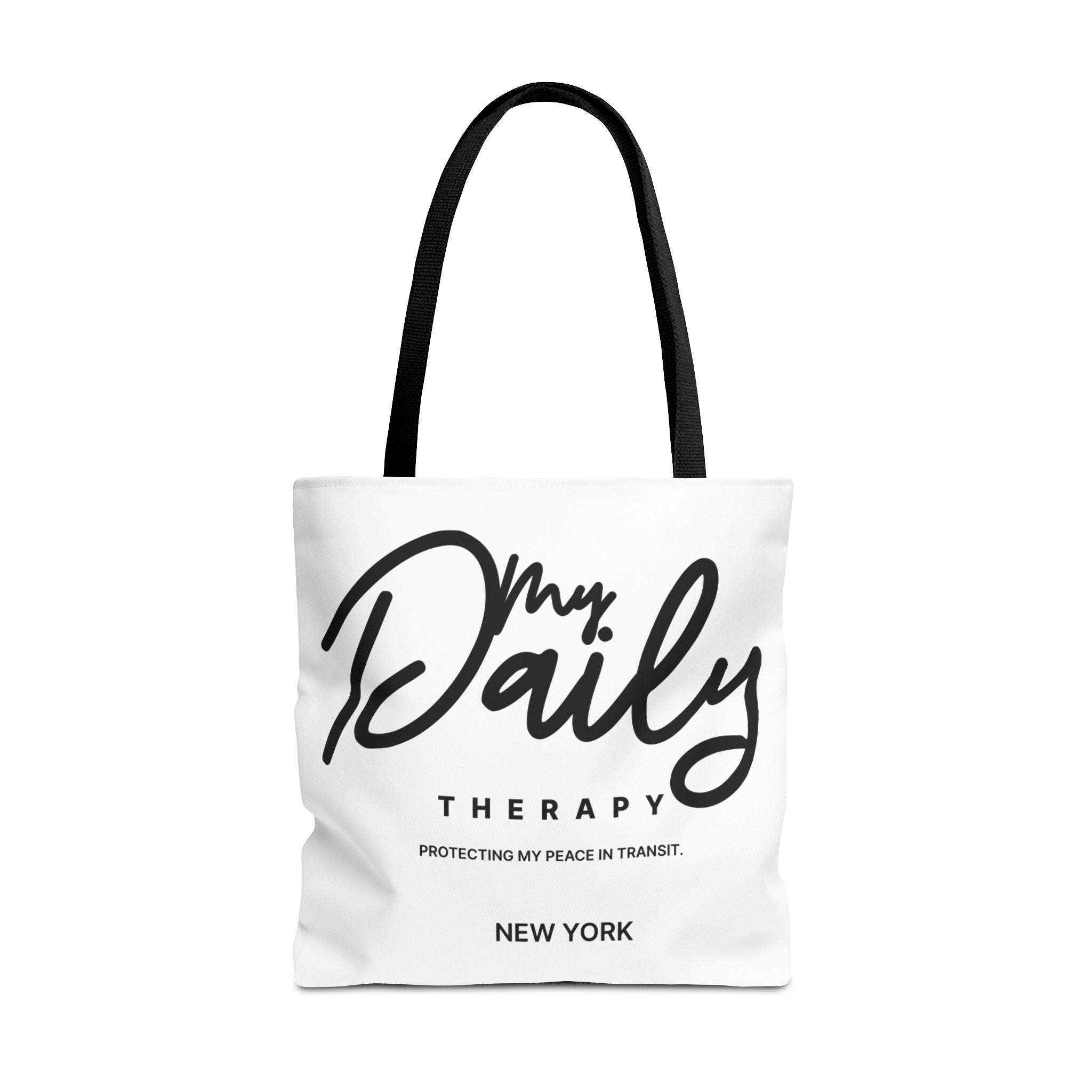 My Daily Therapy Tote Bag | New York script design, black white aesthetic