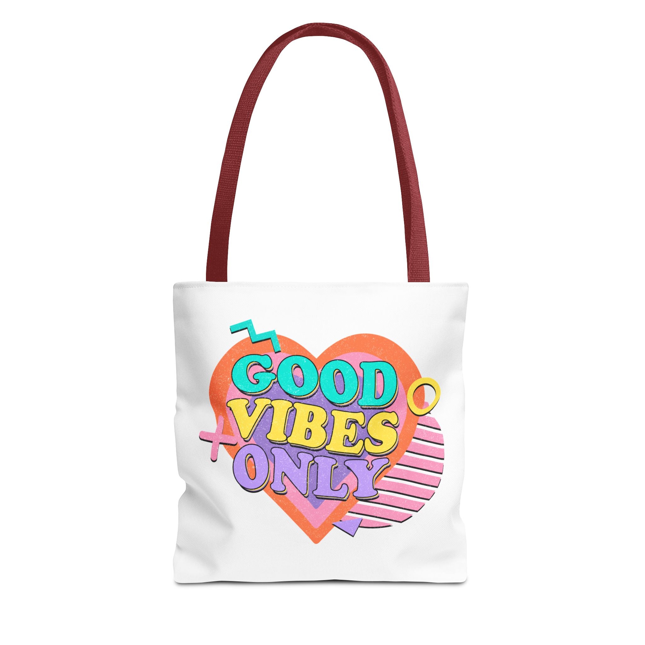 Good Vibes Only Heart Graphic Tote Bag | Colorful Retro Typography