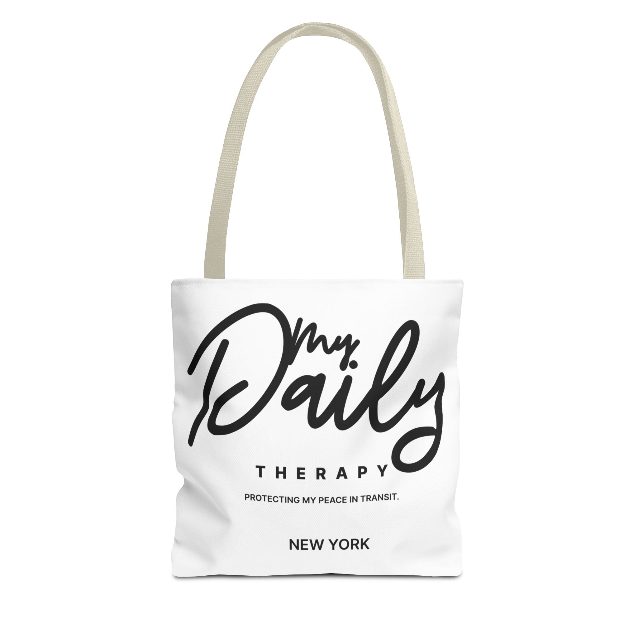 My Daily Therapy Tote Bag | New York script design, black white aesthetic
