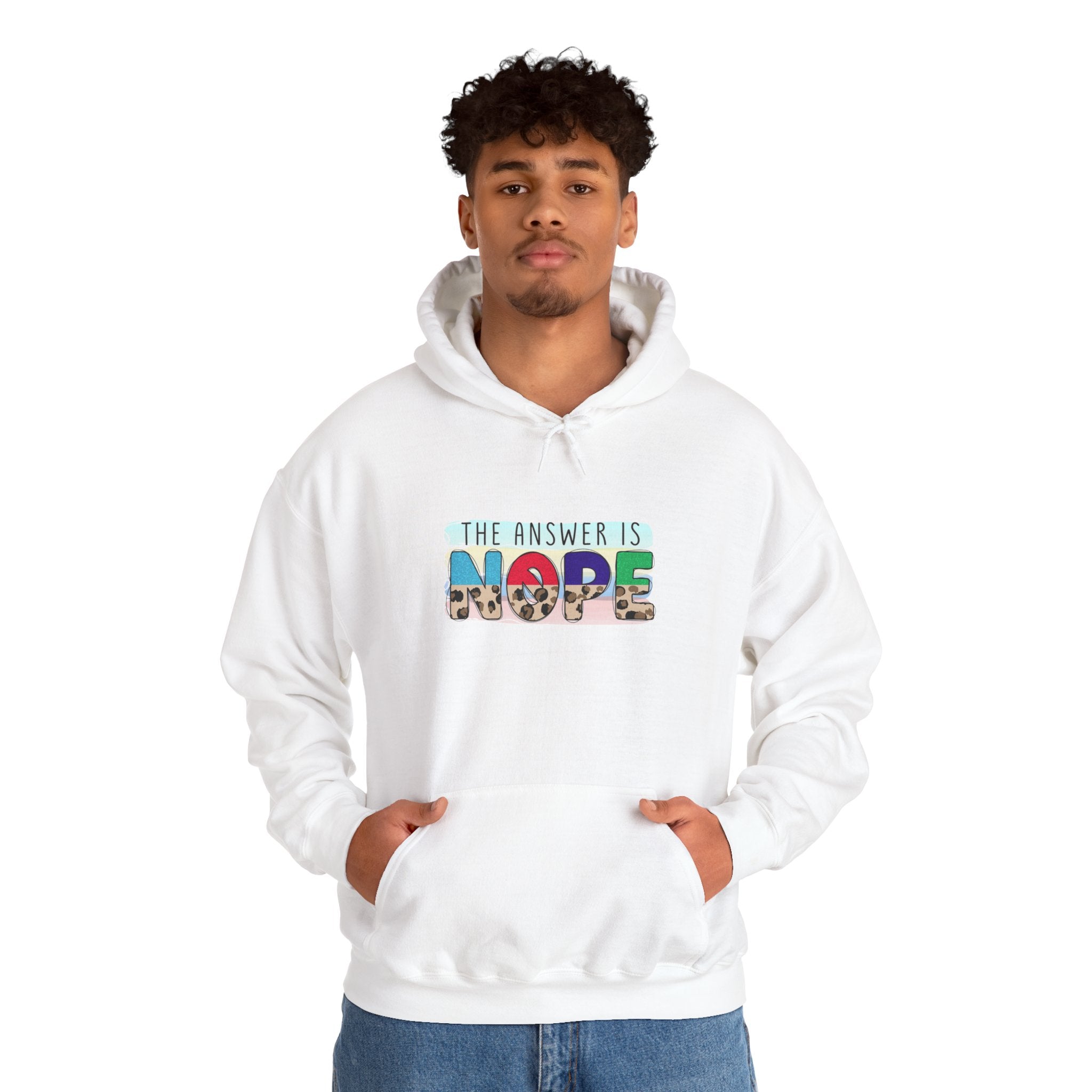 The Answer Is NOPE Hoodie | Colorful Pattern Text Graphic Sweatshirt