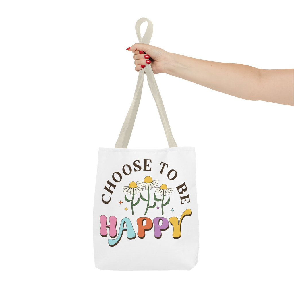 Choose To Be Happy Daisies Design Tote Bag | Pastel Retro Typography