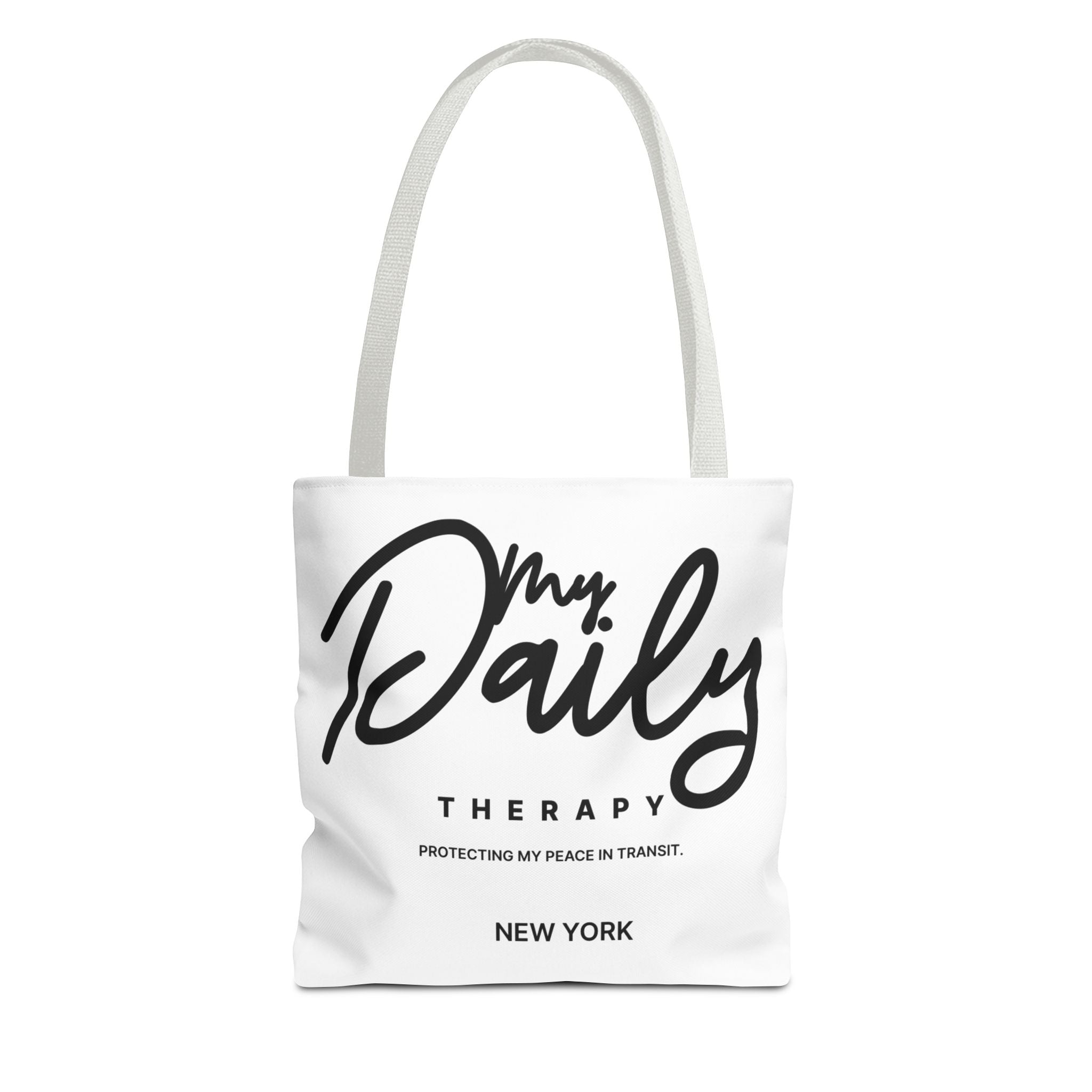 My Daily Therapy Tote Bag | New York script design, black white aesthetic