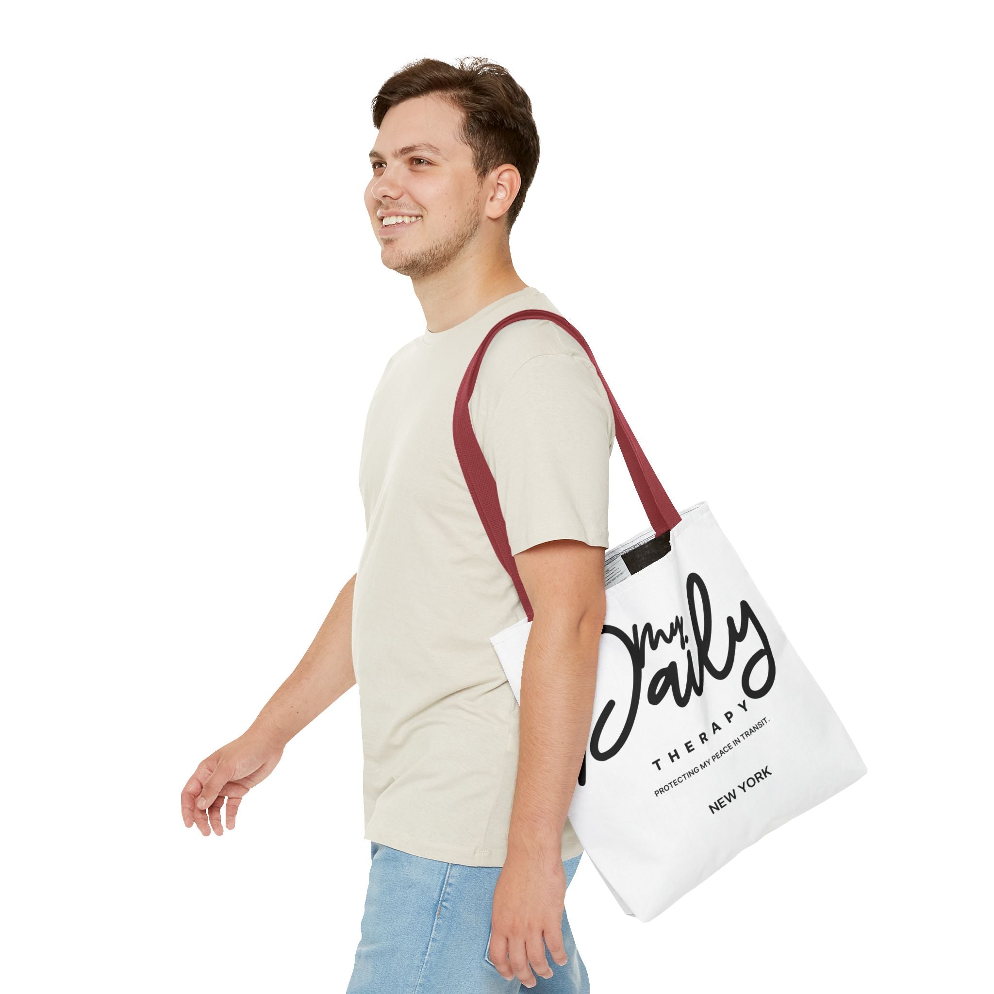 My Daily Therapy Tote Bag | New York script design, black white aesthetic