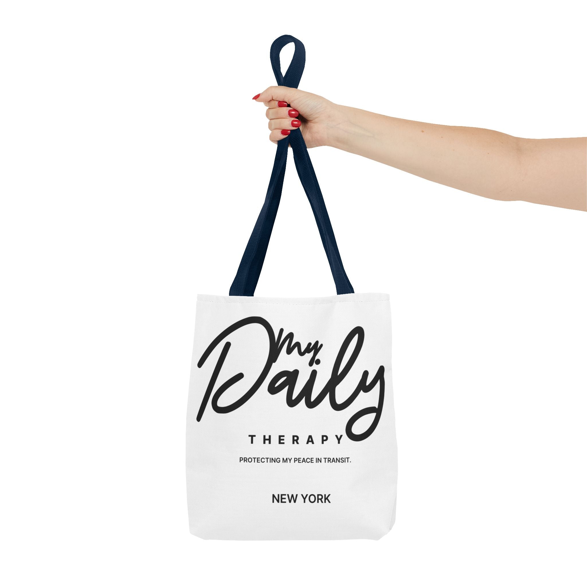 My Daily Therapy Tote Bag | New York script design, black white aesthetic