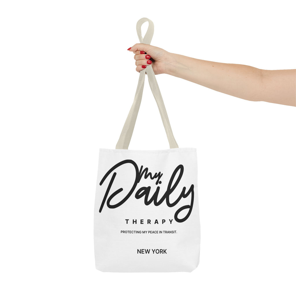My Daily Therapy Tote Bag | New York script design, black white aesthetic