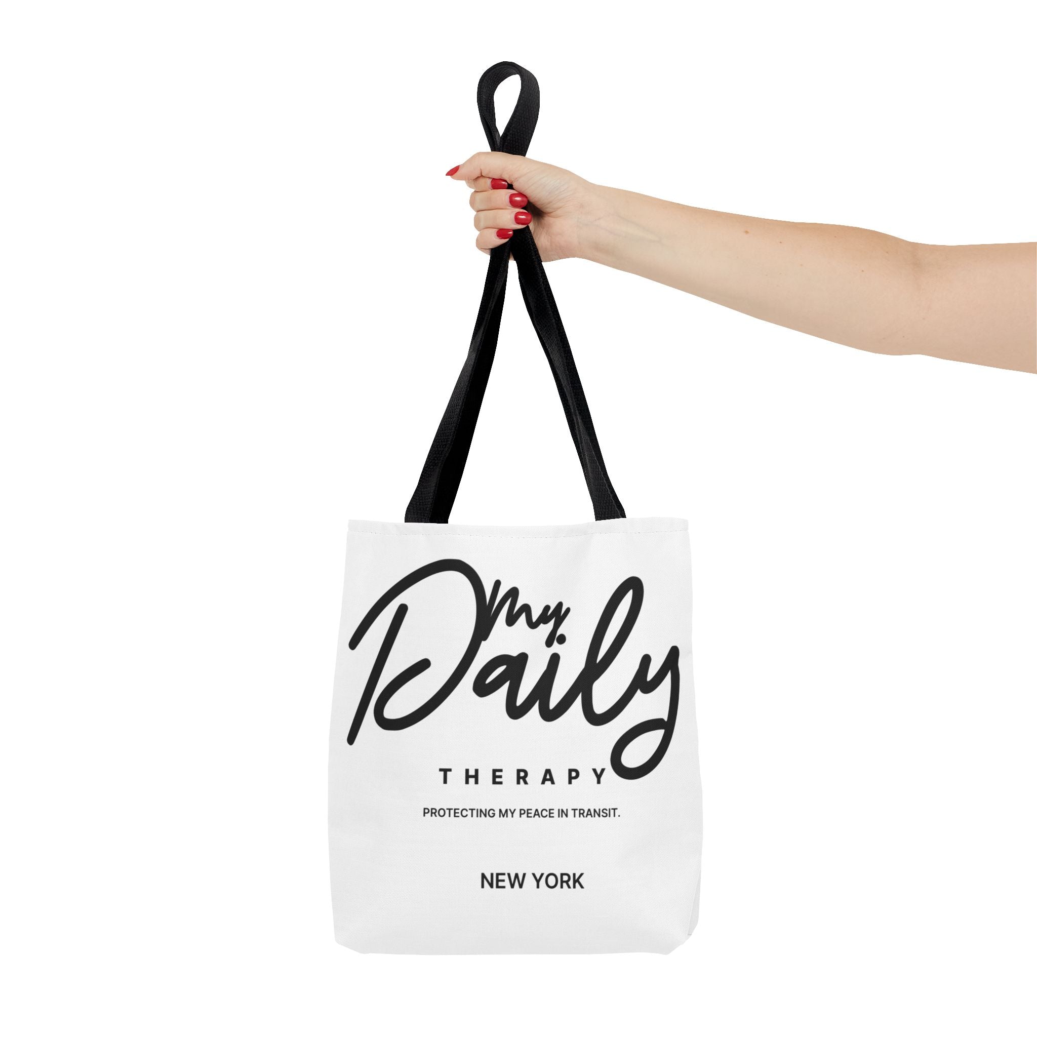 My Daily Therapy Tote Bag | New York script design, black white aesthetic