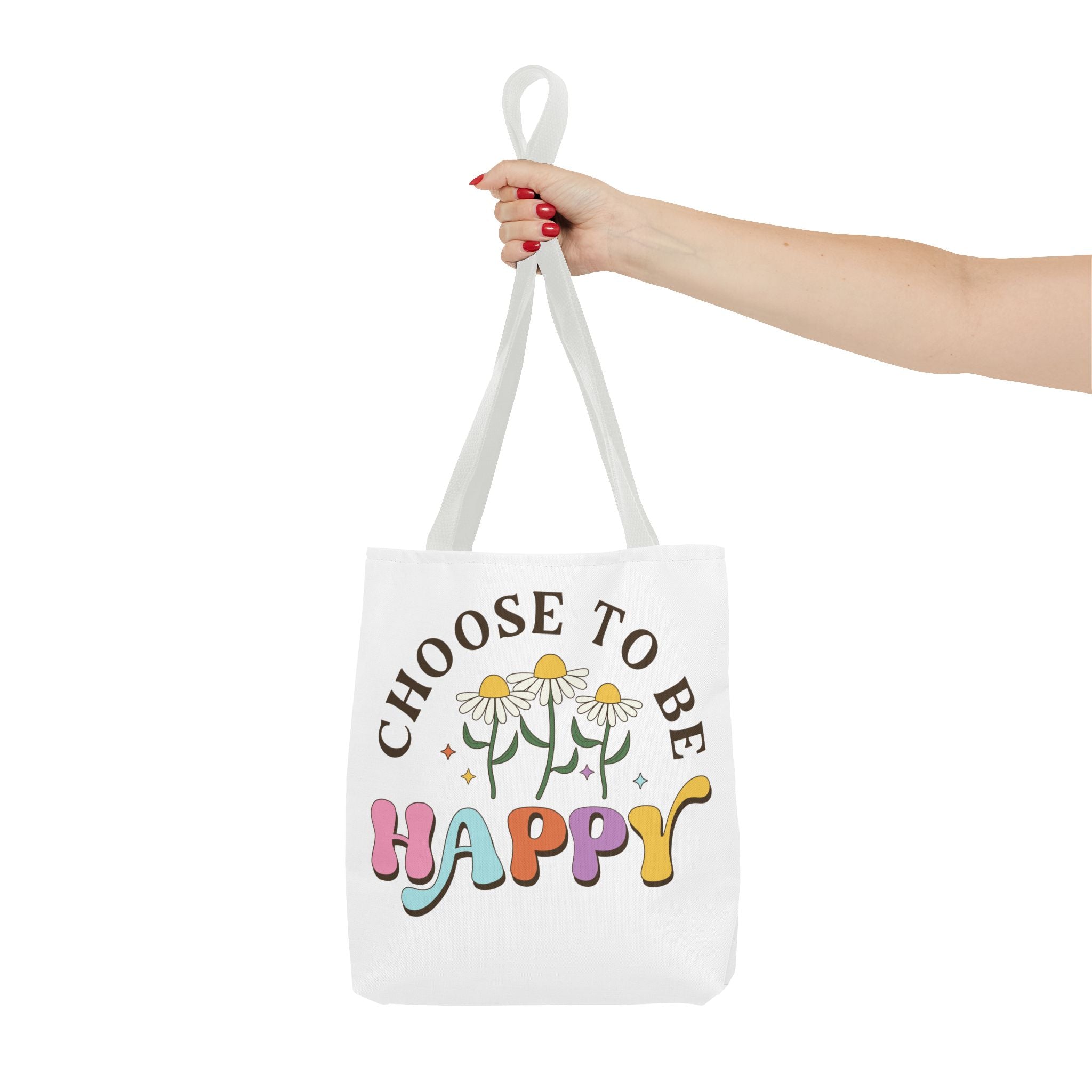 Choose To Be Happy Daisies Design Tote Bag | Pastel Retro Typography