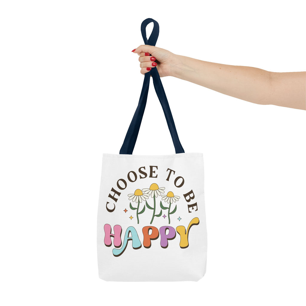 Choose To Be Happy Daisies Design Tote Bag | Pastel Retro Typography