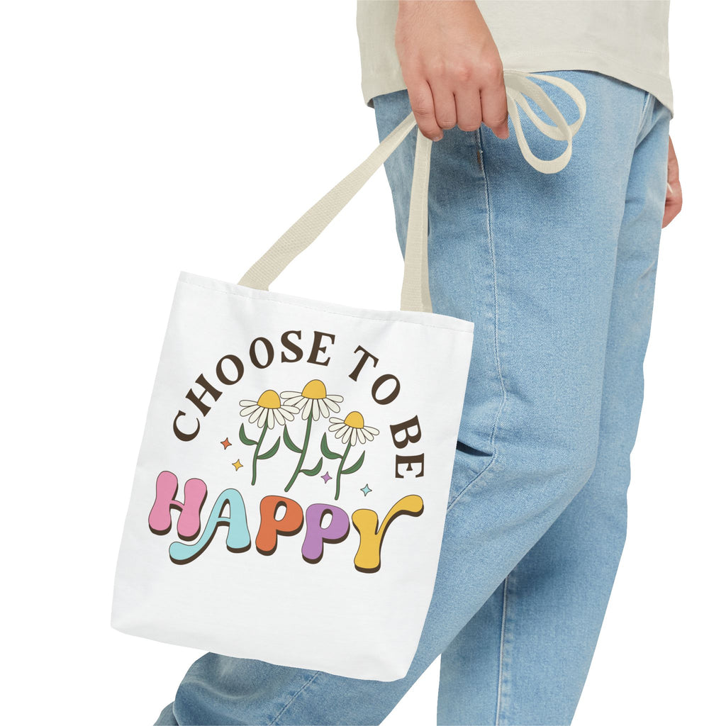 Choose To Be Happy Daisies Design Tote Bag | Pastel Retro Typography
