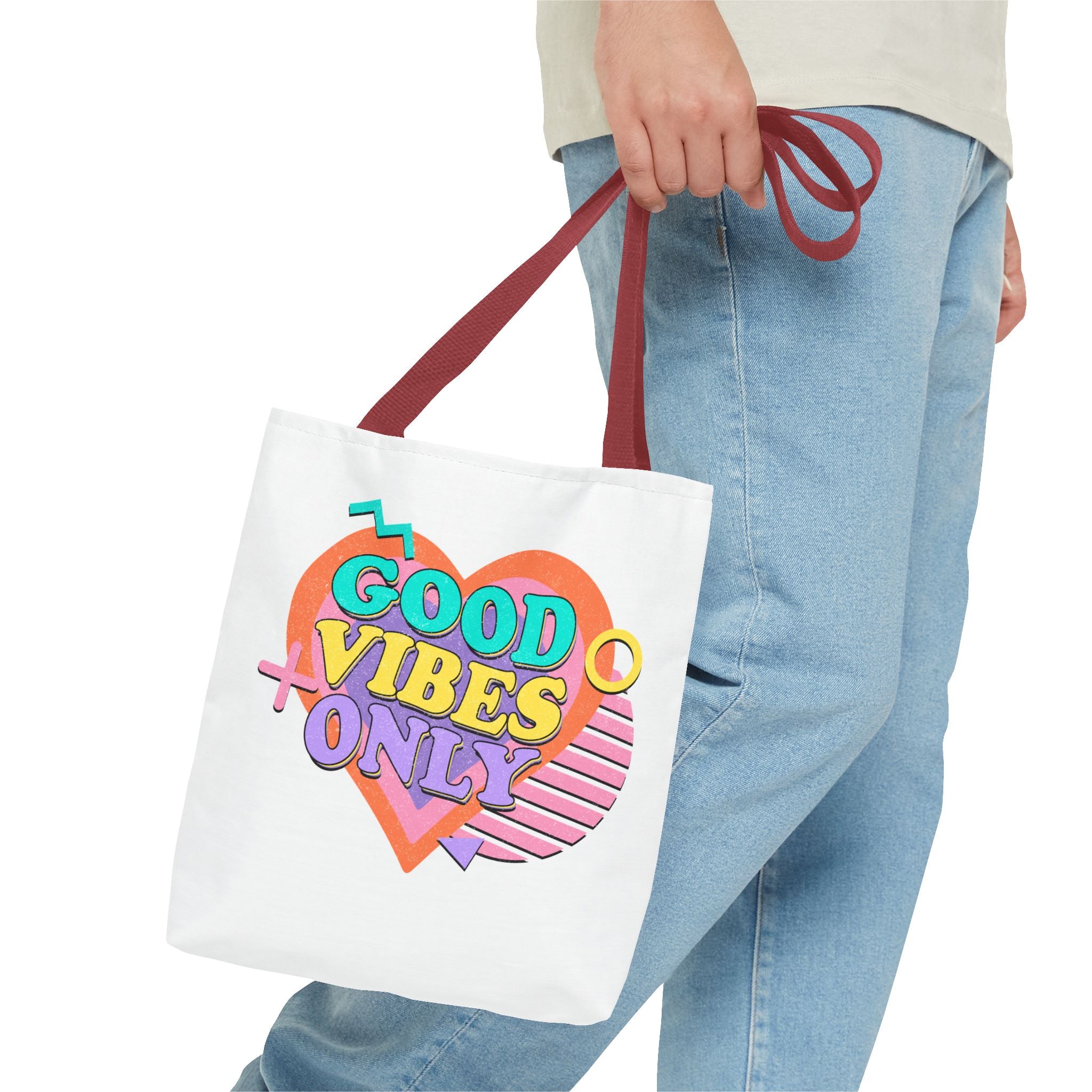Good Vibes Only Heart Graphic Tote Bag | Colorful Retro Typography