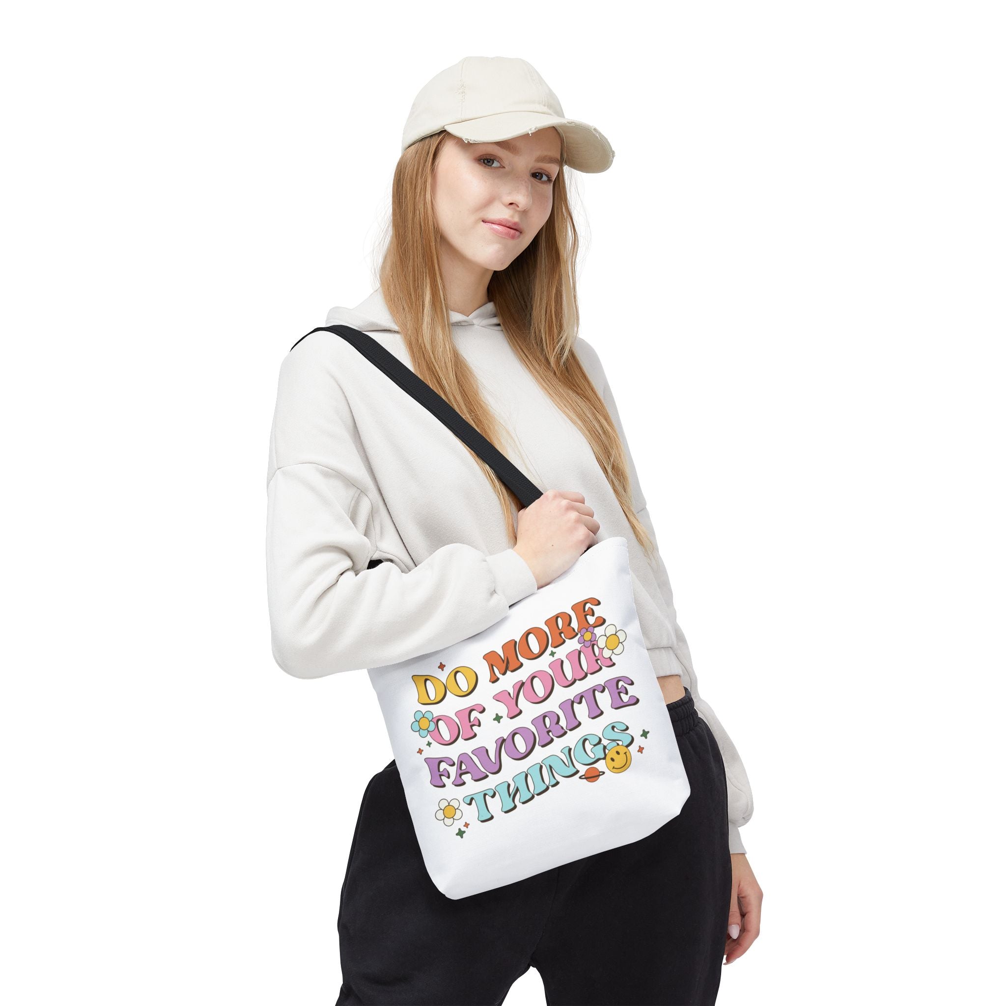 Do More Of Your Favorite Things Tote Bag | Retro Floral Positive Quote