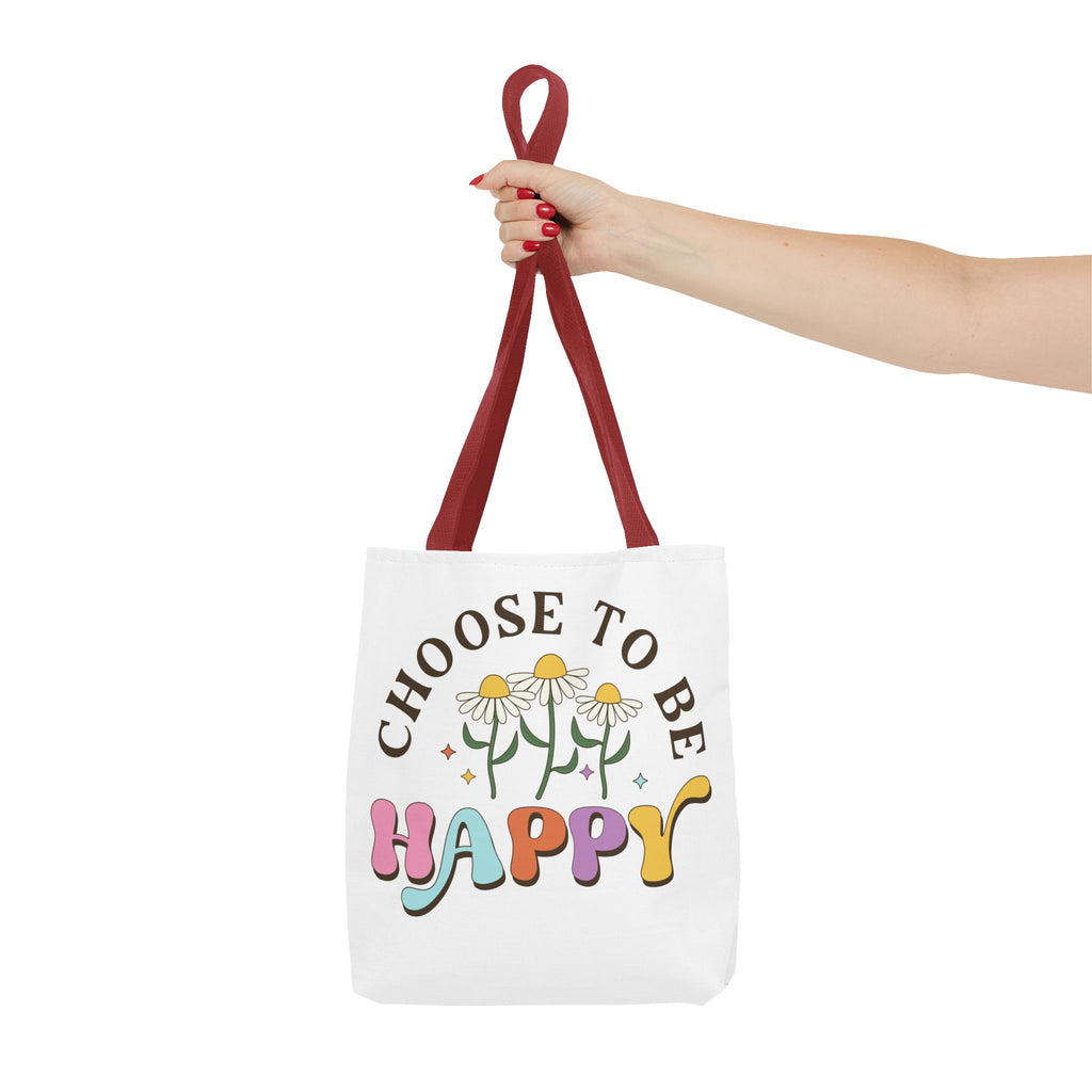 Choose To Be Happy Daisies Design Tote Bag | Pastel Retro Typography