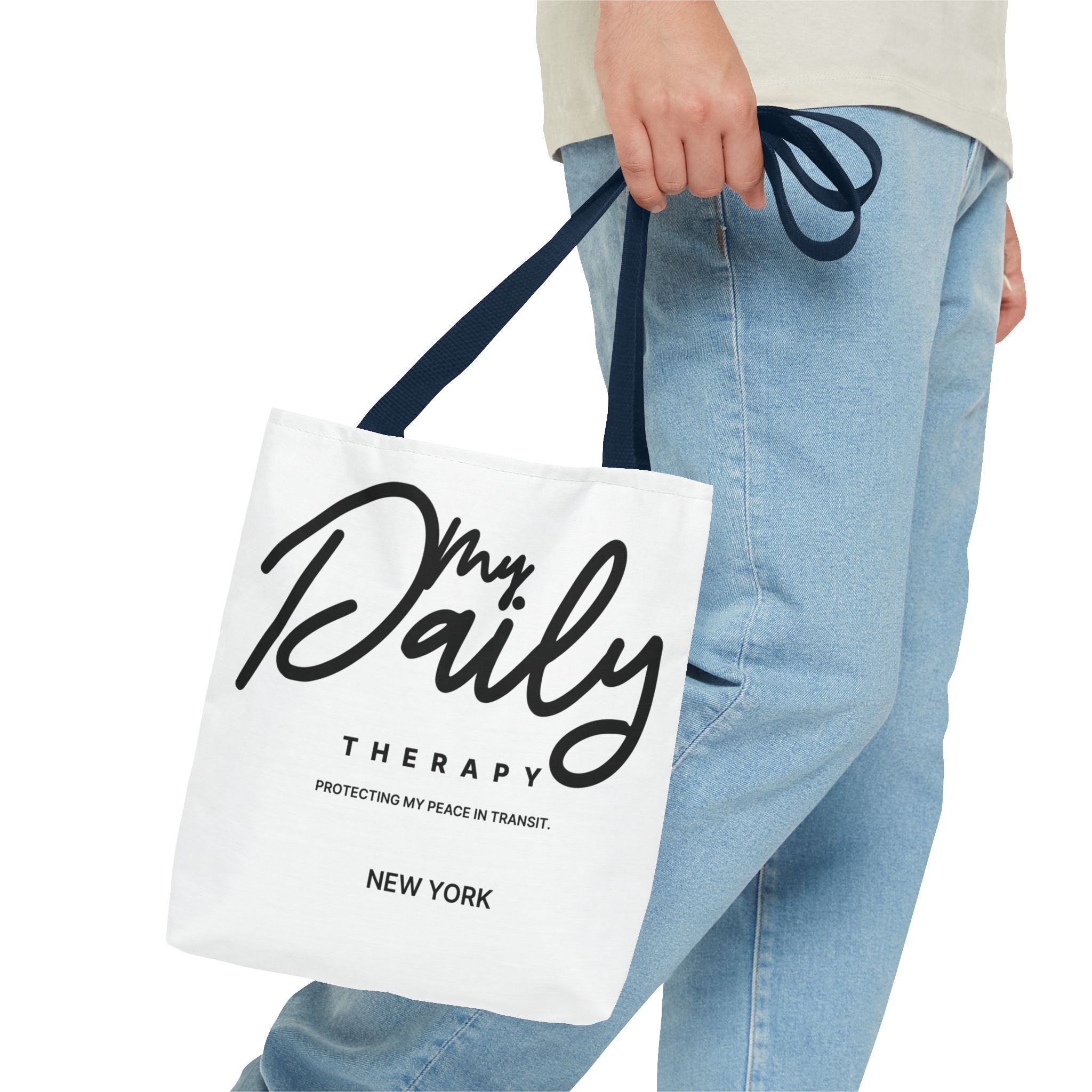 My Daily Therapy Tote Bag | New York script design, black white aesthetic