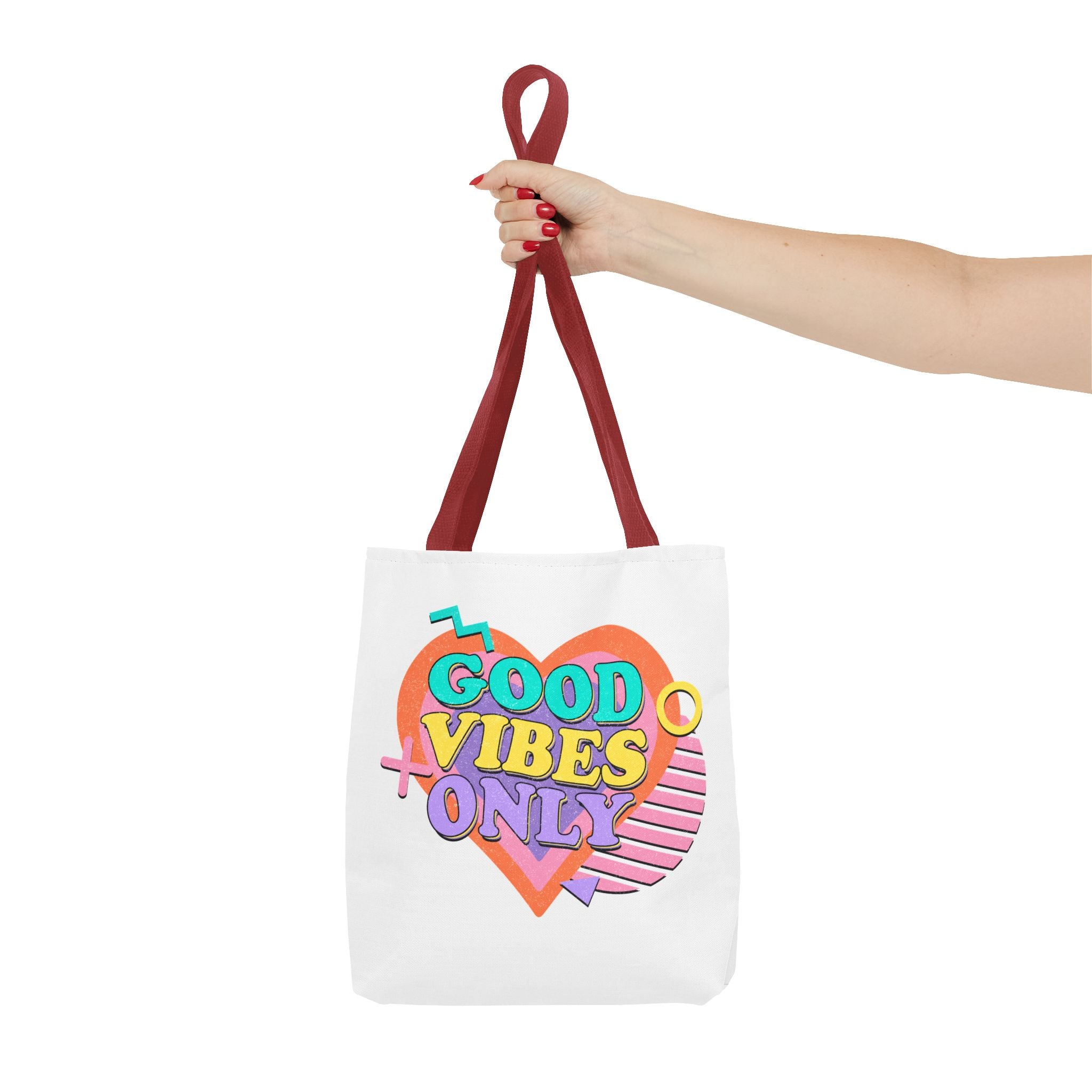 Good Vibes Only Heart Graphic Tote Bag | Colorful Retro Typography
