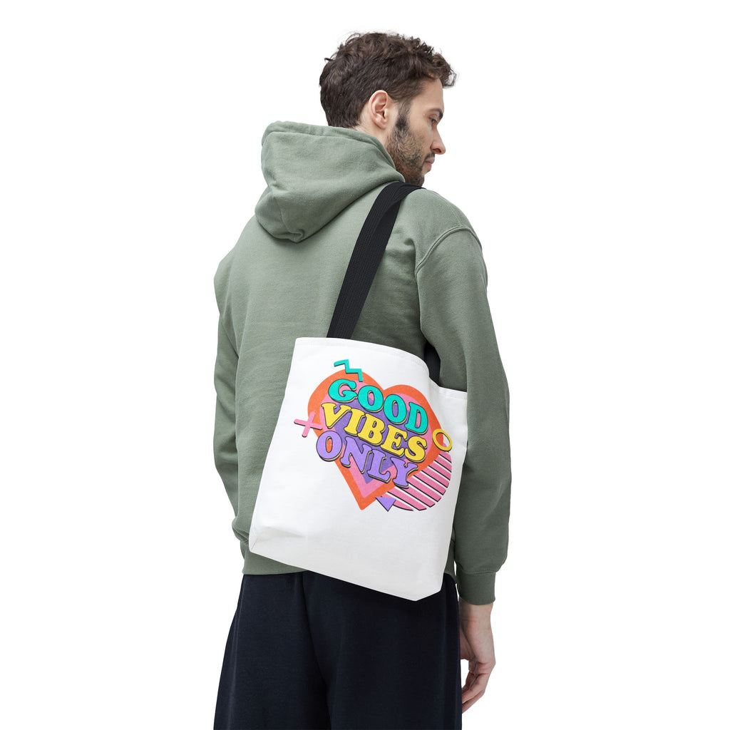 Good Vibes Only Heart Graphic Tote Bag | Colorful Retro Typography
