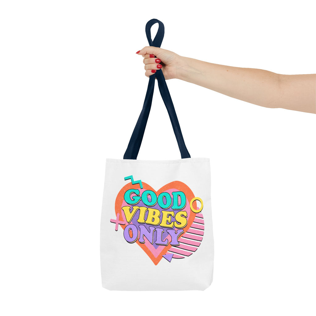 Good Vibes Only Heart Graphic Tote Bag | Colorful Retro Typography