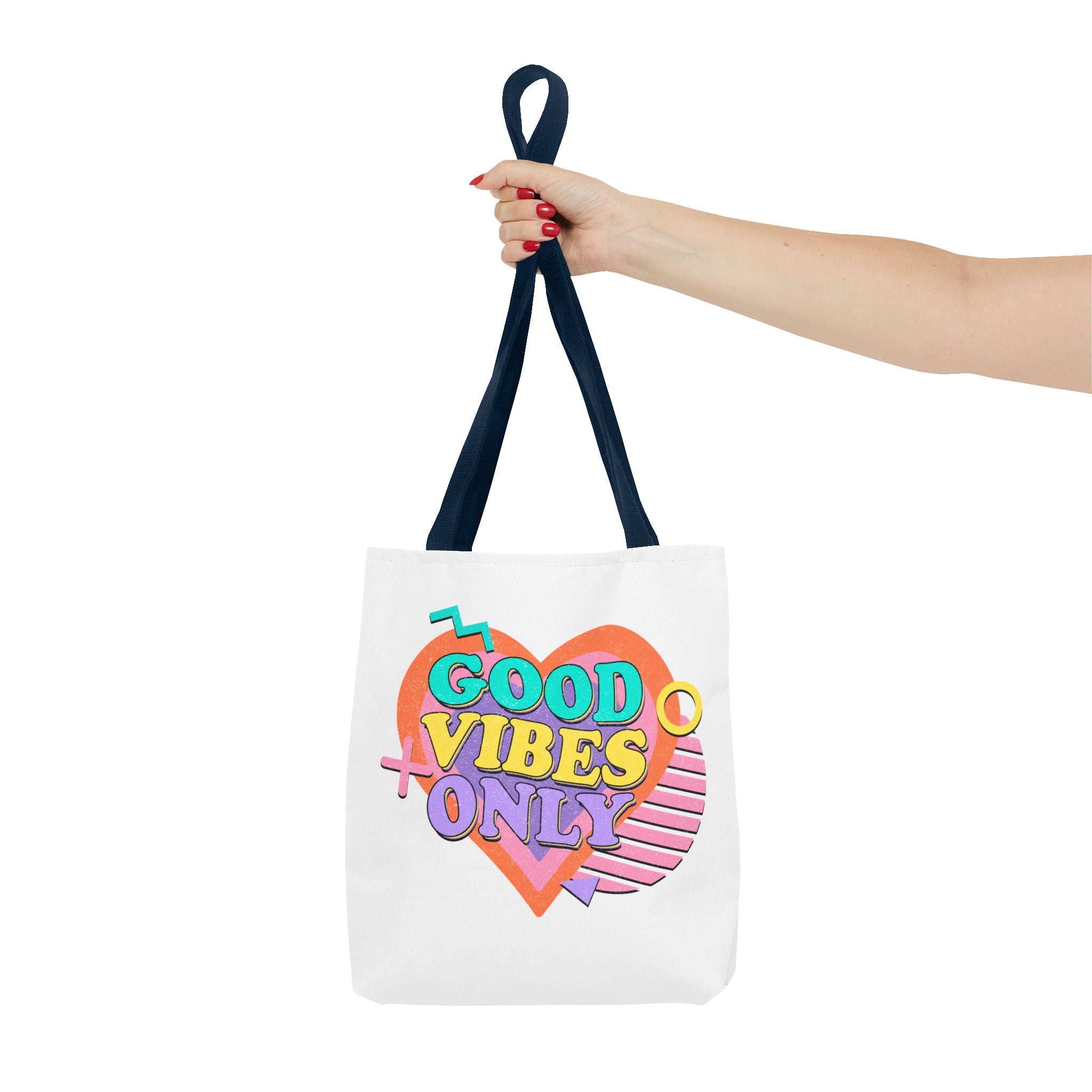 Good Vibes Only Heart Graphic Tote Bag | Colorful Retro Typography