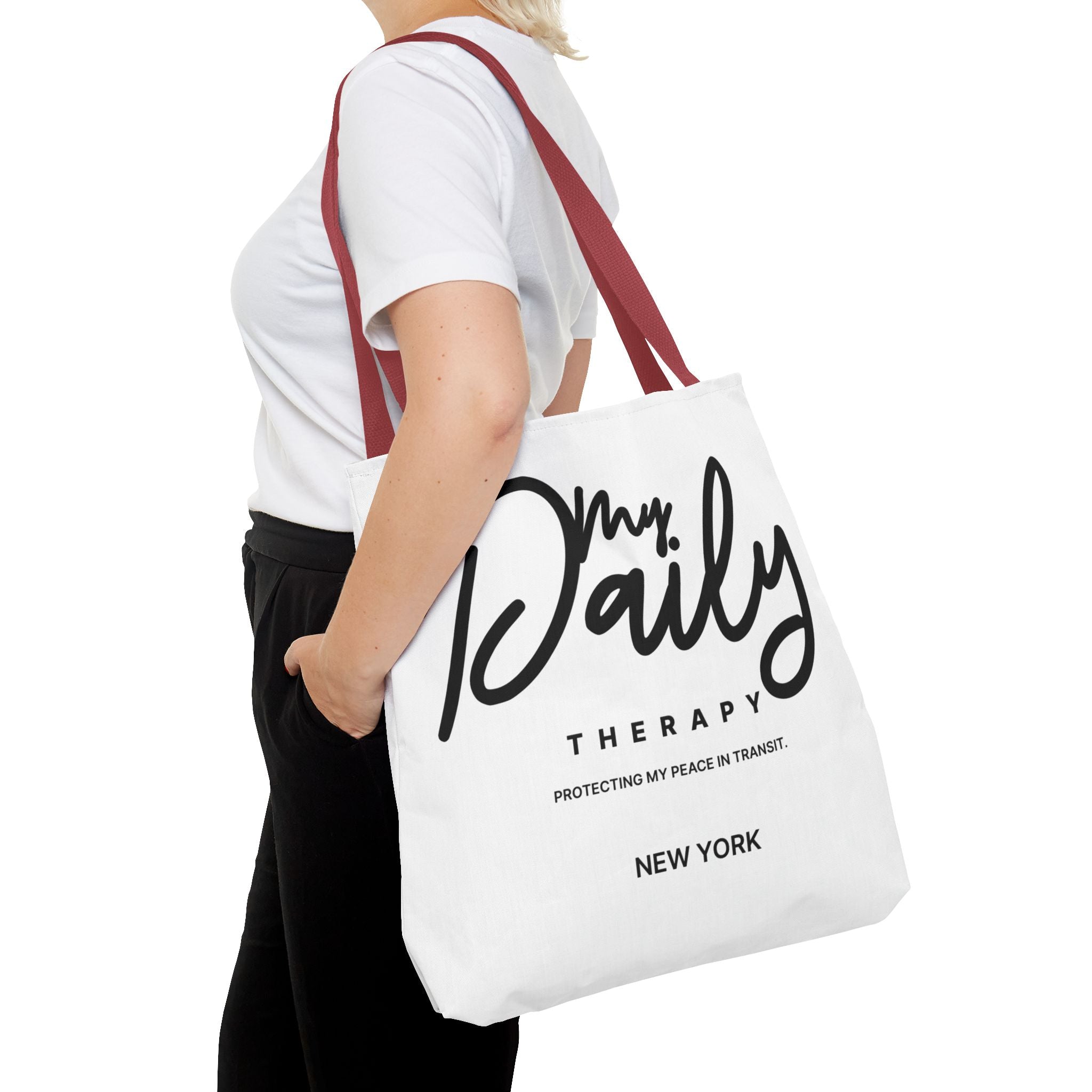 My Daily Therapy Tote Bag | New York script design, black white aesthetic
