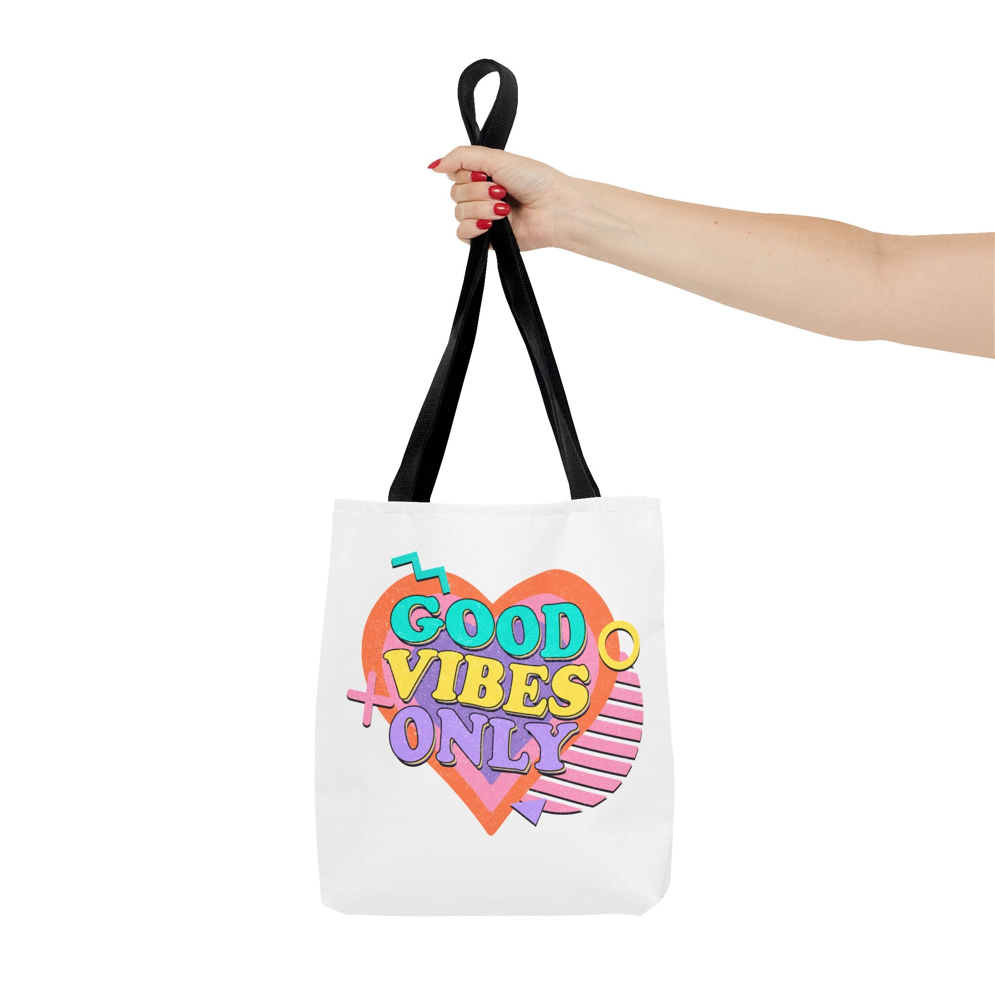 Good Vibes Only Heart Graphic Tote Bag | Colorful Retro Typography