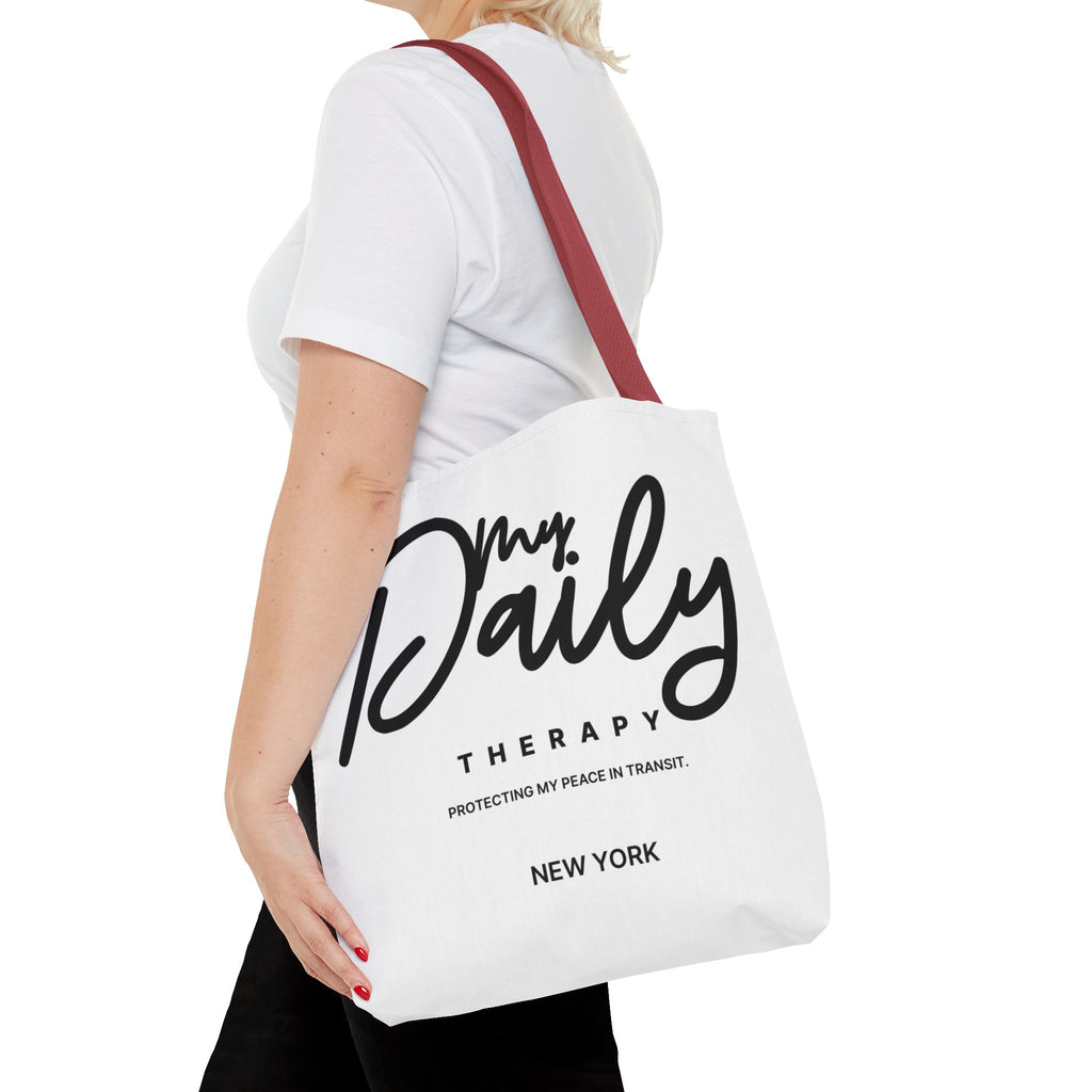 My Daily Therapy Tote Bag | New York script design, black white aesthetic