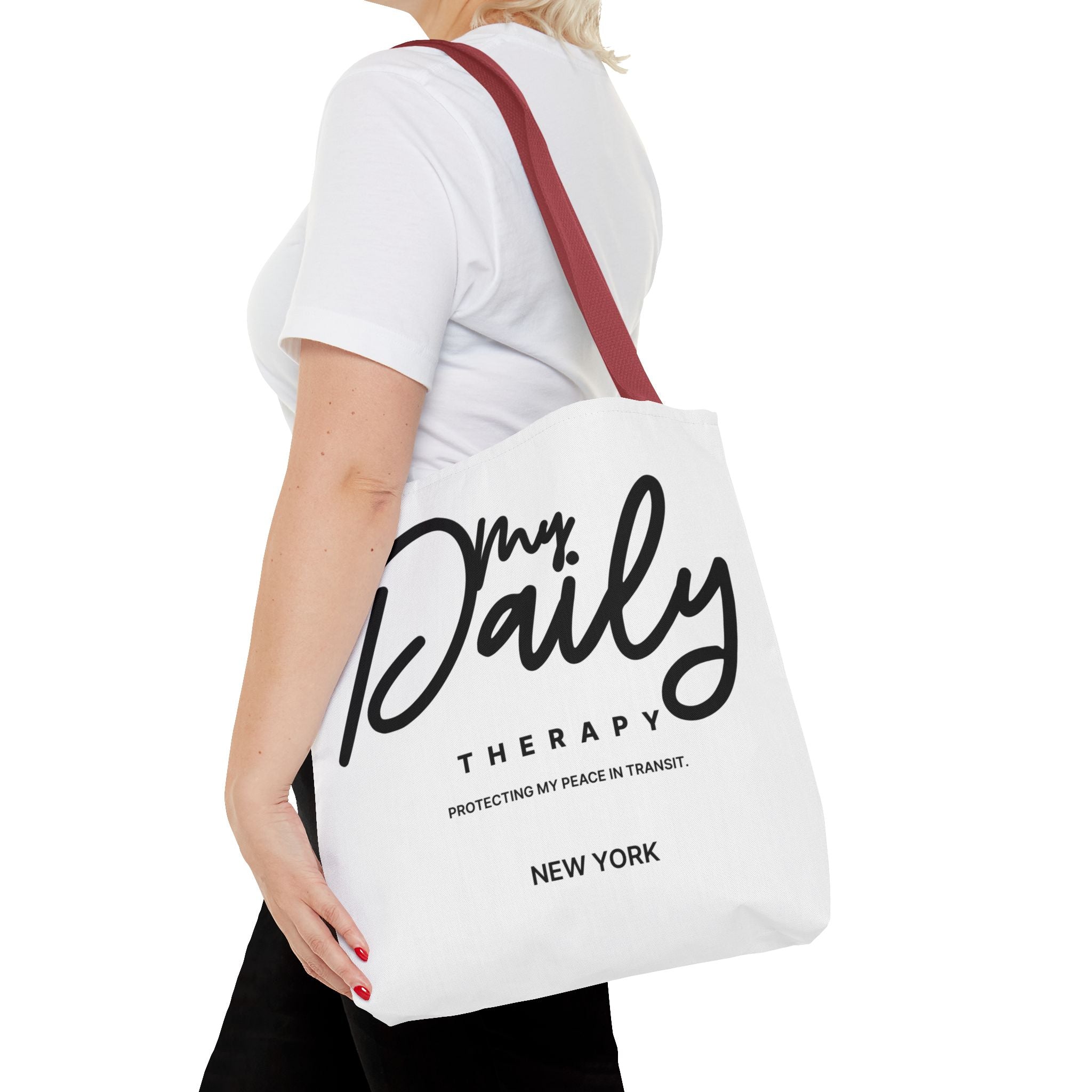 My Daily Therapy Tote Bag | New York script design, black white aesthetic