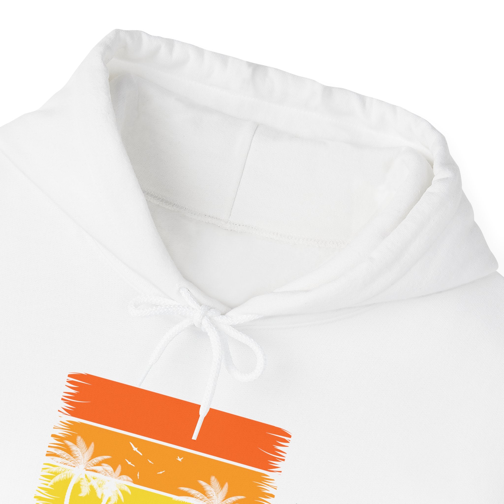 Retro Tropical Sunset Palm Trees Hoodie | Vintage Beach Striped Design