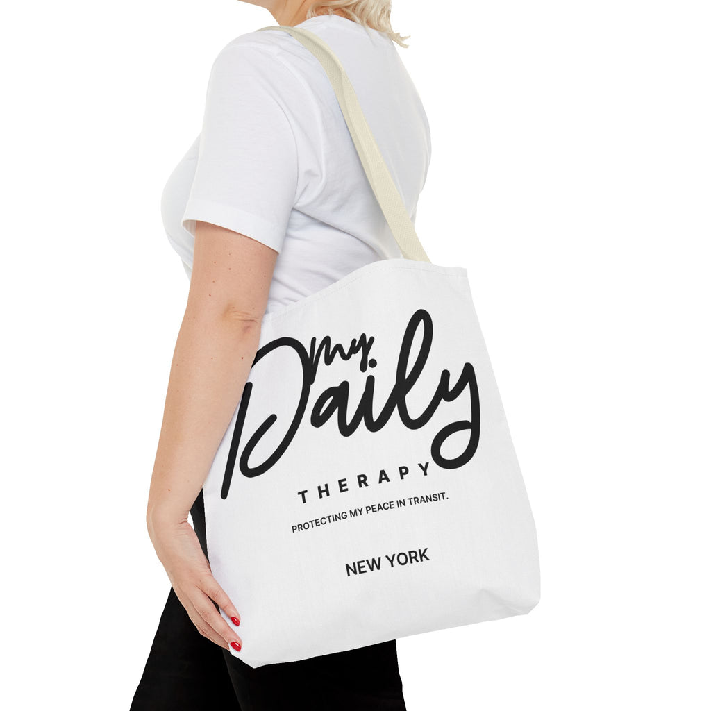 My Daily Therapy Tote Bag | New York script design, black white aesthetic