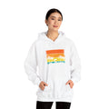 Retro Tropical Sunset Palm Trees Hoodie | Vintage Beach Striped Design