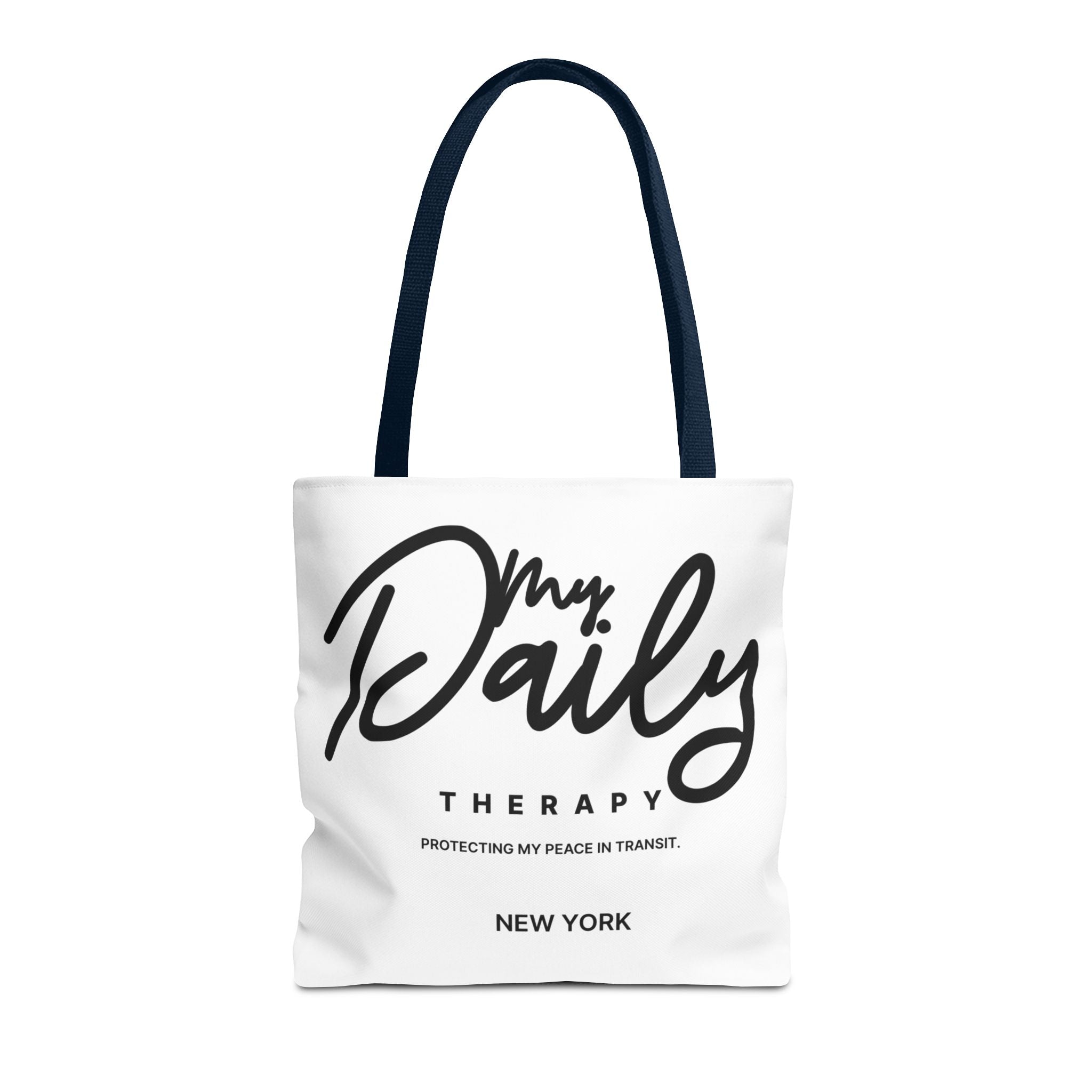 My Daily Therapy Tote Bag | New York script design, black white aesthetic
