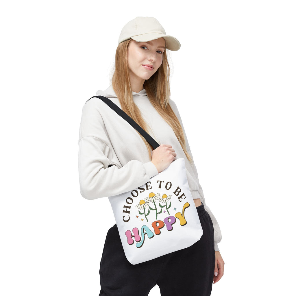 Choose To Be Happy Daisies Design Tote Bag | Pastel Retro Typography