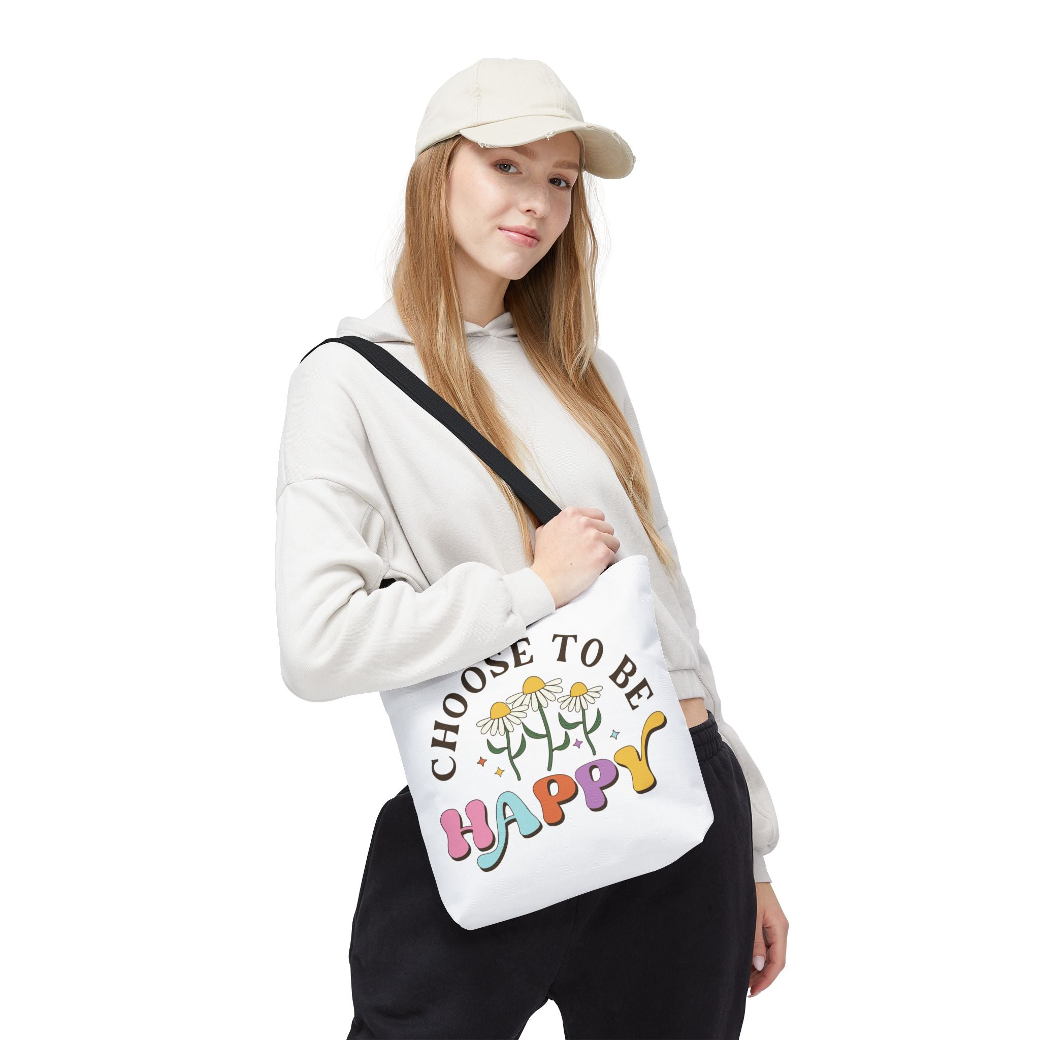 Choose To Be Happy Daisies Design Tote Bag | Pastel Retro Typography