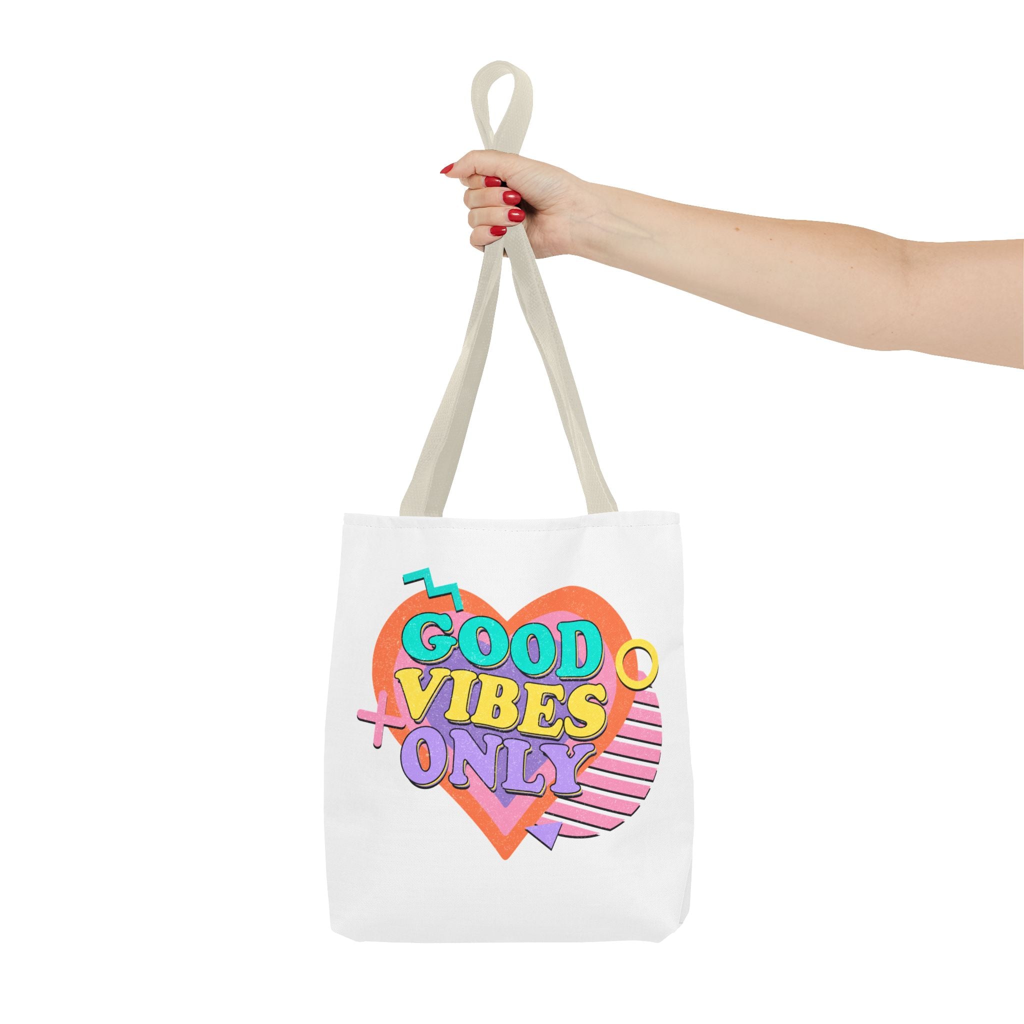 Good Vibes Only Heart Graphic Tote Bag | Colorful Retro Typography