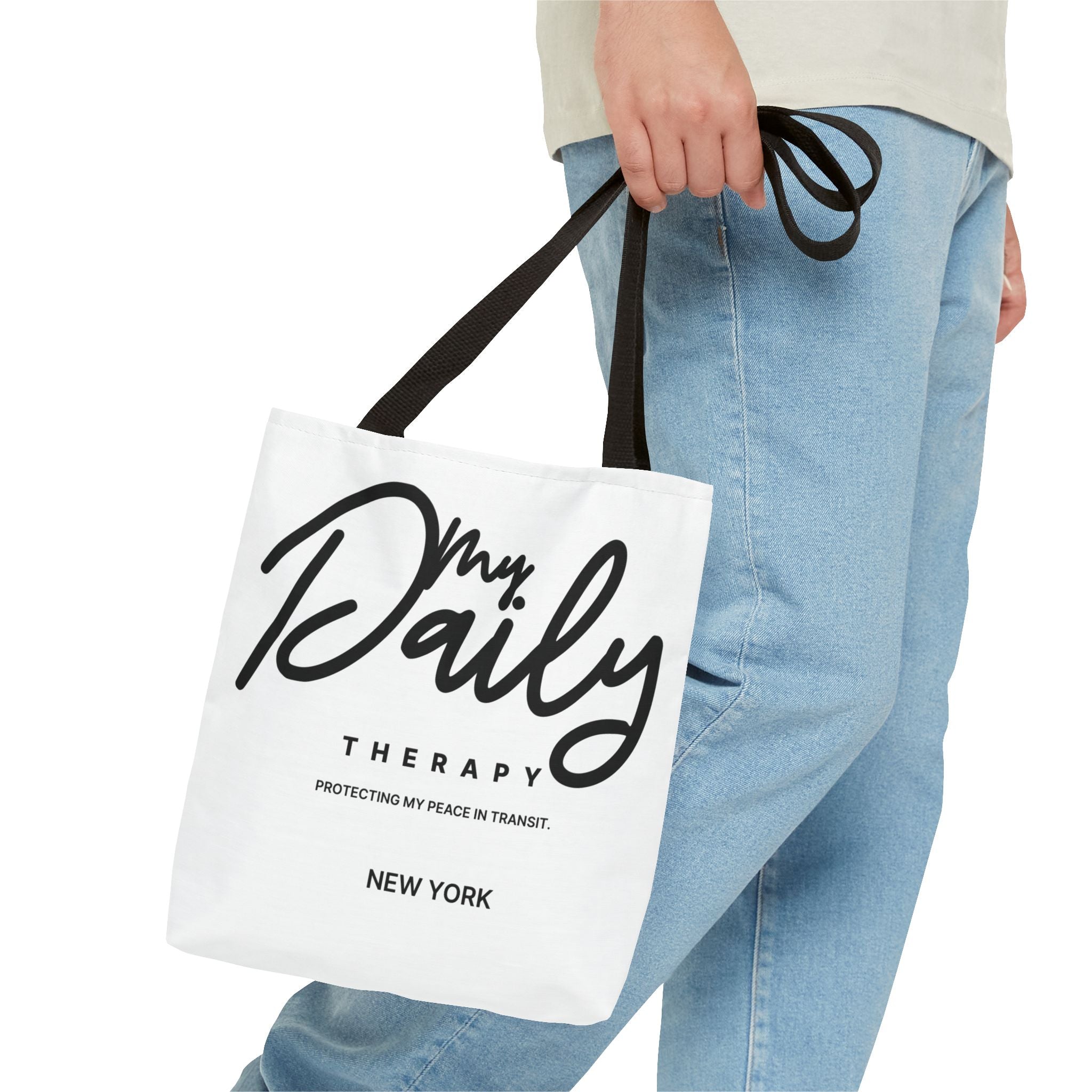 My Daily Therapy Tote Bag | New York script design, black white aesthetic