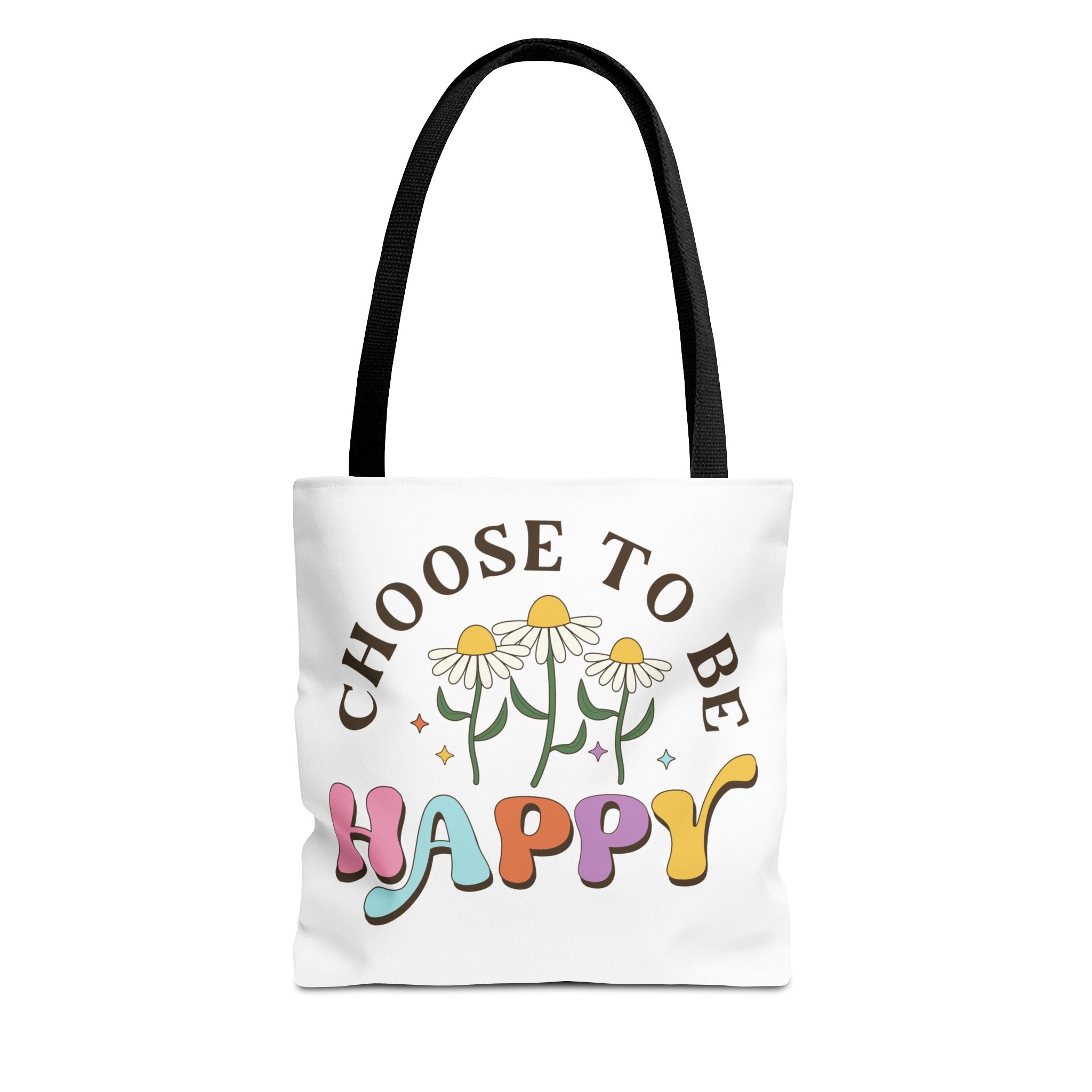 Choose To Be Happy Daisies Design Tote Bag | Pastel Retro Typography