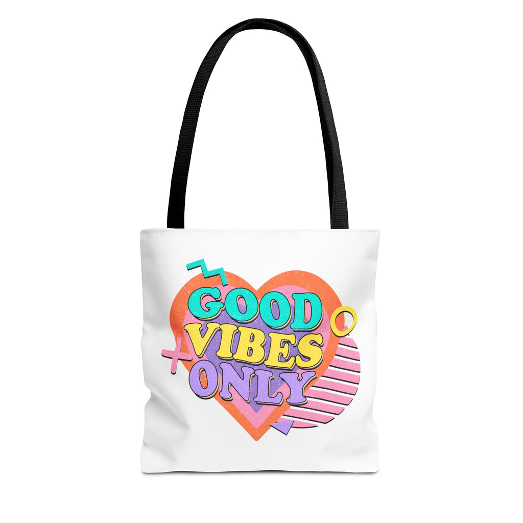 Good Vibes Only Heart Graphic Tote Bag | Colorful Retro Typography