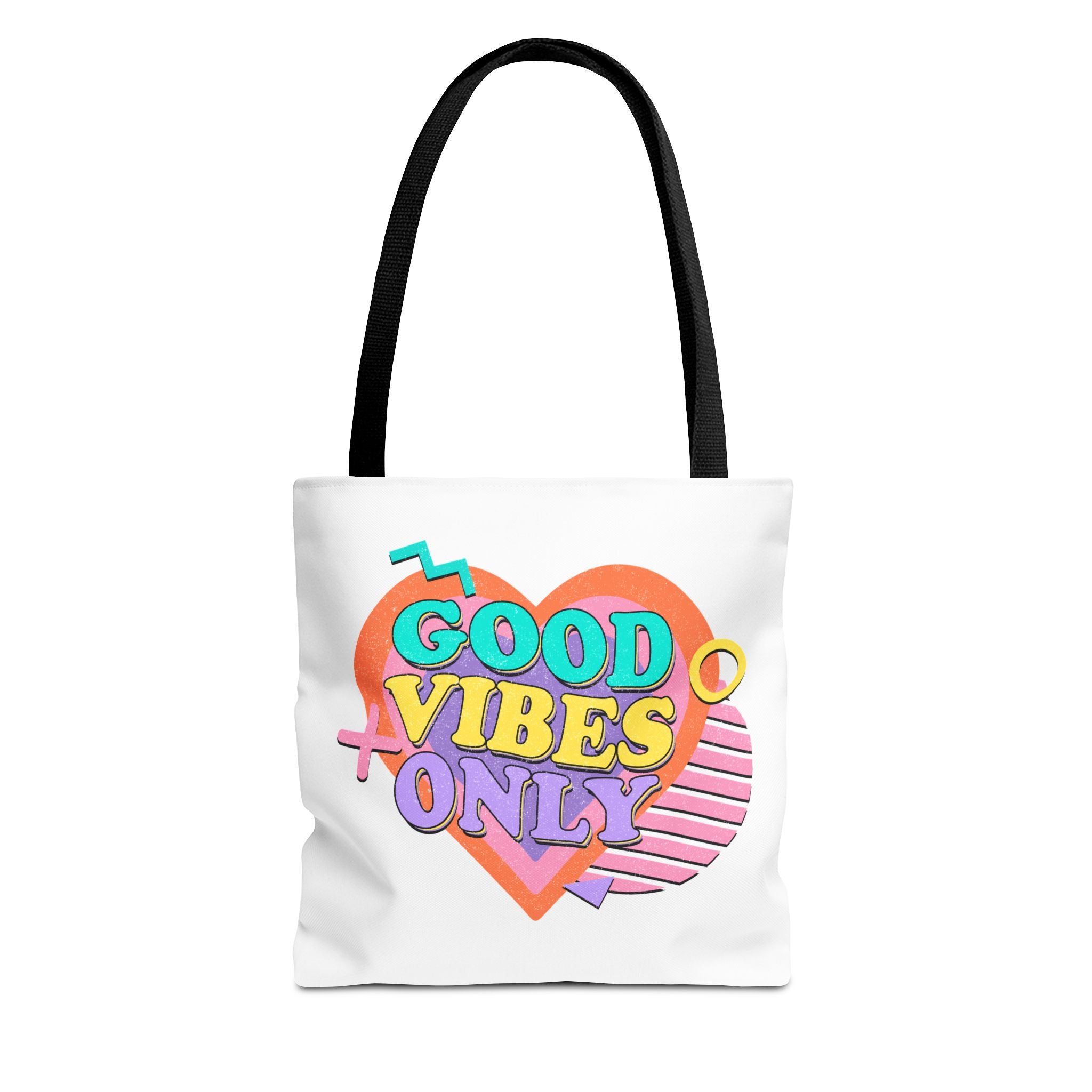 Good Vibes Only Heart Graphic Tote Bag | Colorful Retro Typography