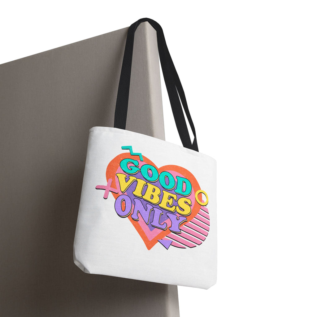 Good Vibes Only Heart Graphic Tote Bag | Colorful Retro Typography