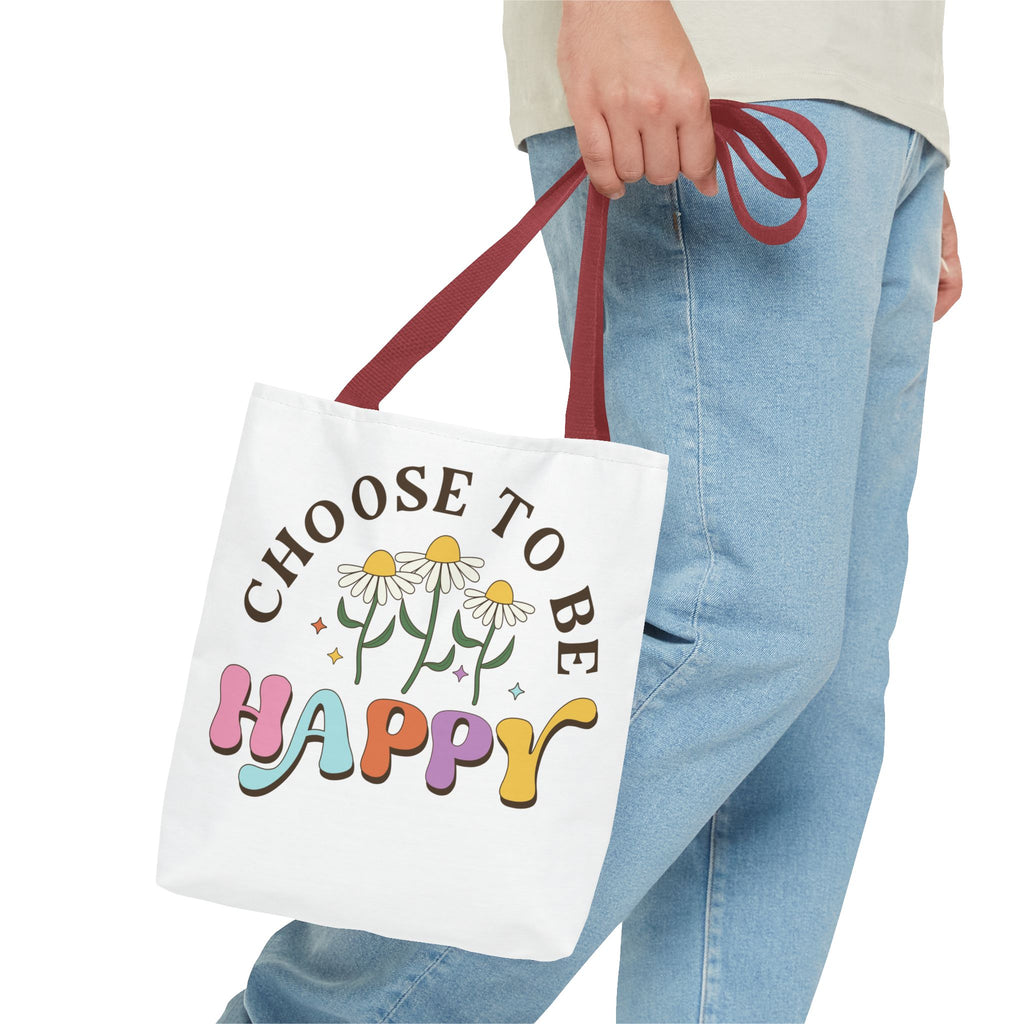 Choose To Be Happy Daisies Design Tote Bag | Pastel Retro Typography