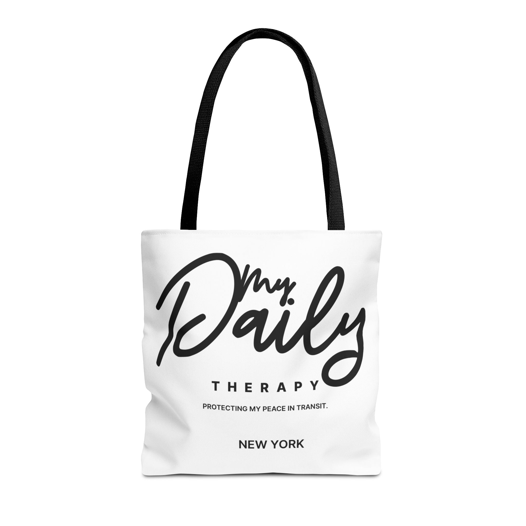 My Daily Therapy Tote Bag | New York script design, black white aesthetic