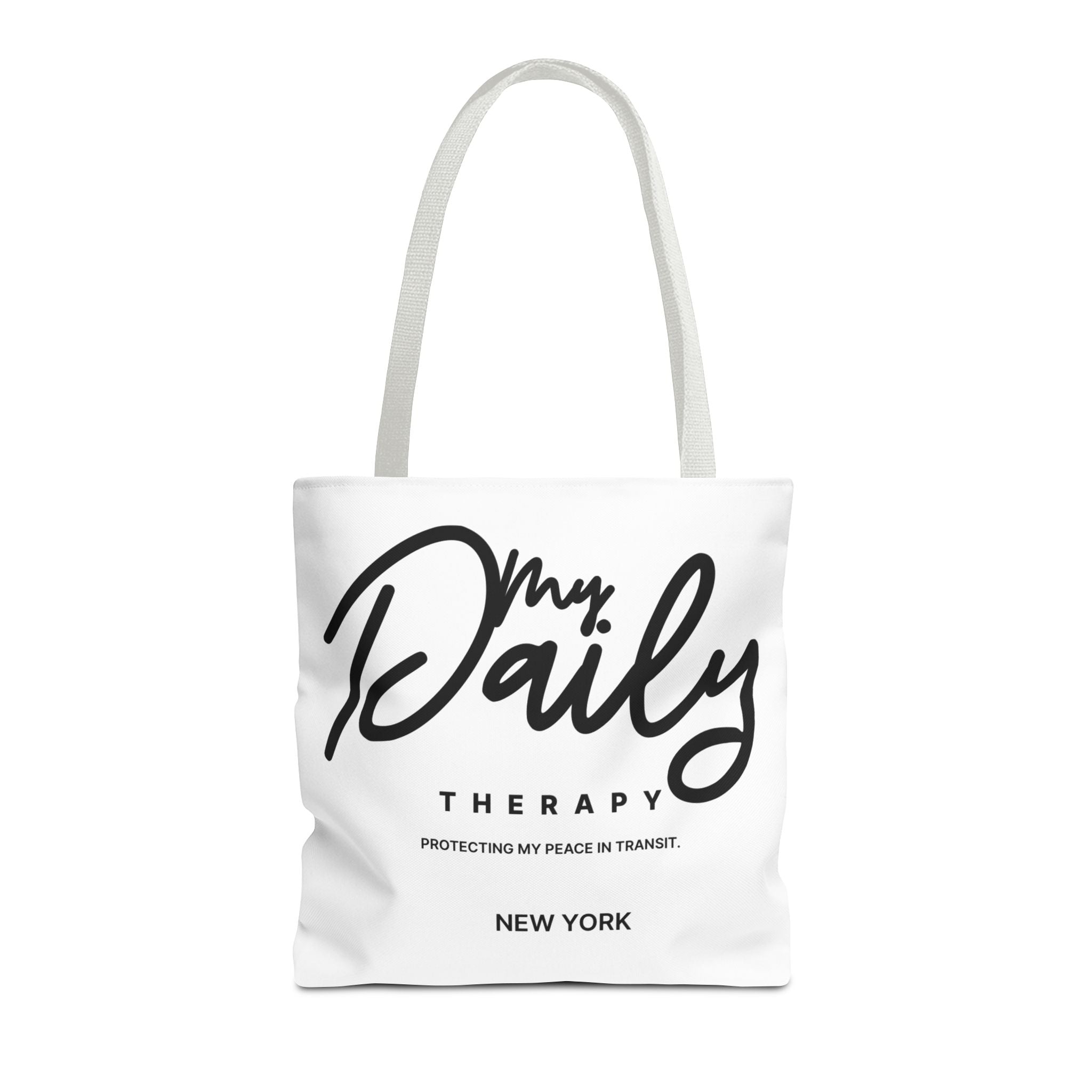 My Daily Therapy Tote Bag | New York script design, black white aesthetic