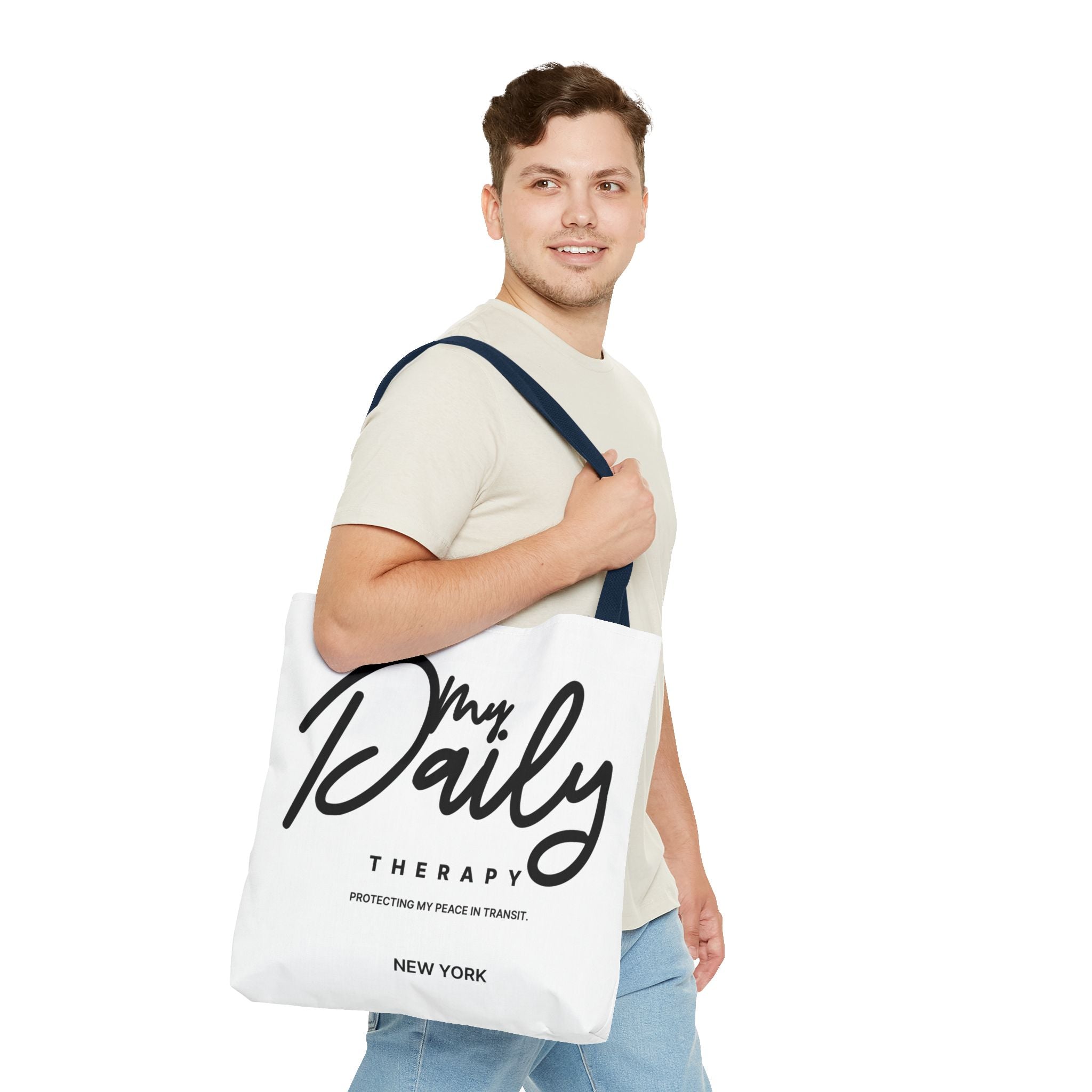 My Daily Therapy Tote Bag | New York script design, black white aesthetic