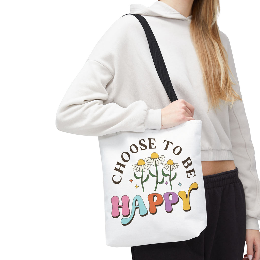 Choose To Be Happy Daisies Design Tote Bag | Pastel Retro Typography